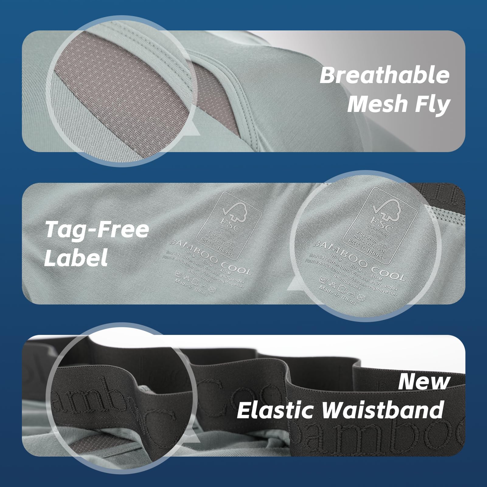 BAMBOO COOL Men's Ultra Breathable Underwear Mesh Boxer Briefs with Lightwight Wasitband,No Ride Up,Multipack - Medaid International