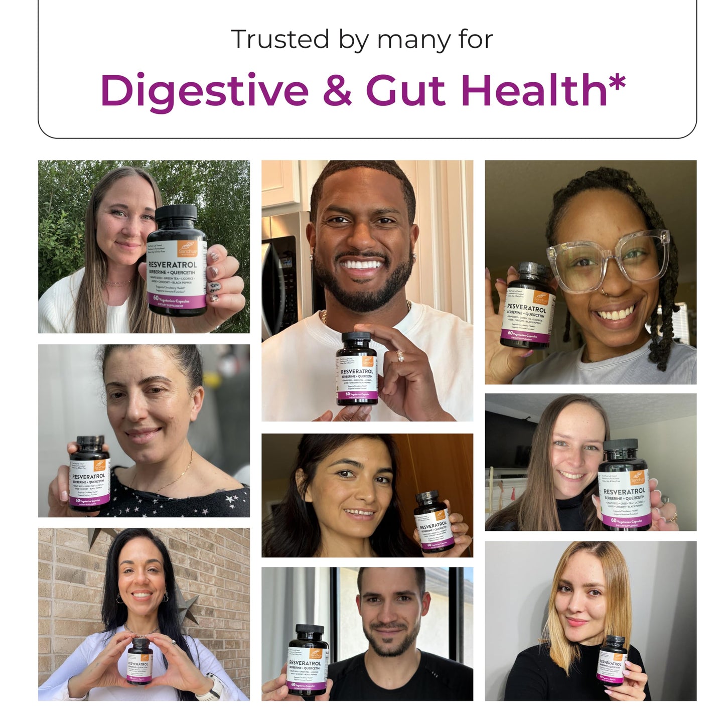 Sandhu's Resveratrol with Berberine for Gut Health | Digestive Supplement for Women & Men | Green Tea, Star Anise, DGL, Grape Seed Extract & Quercetin | Eases Bloating | 60 Capsules (Pack of 1) - Medaid International