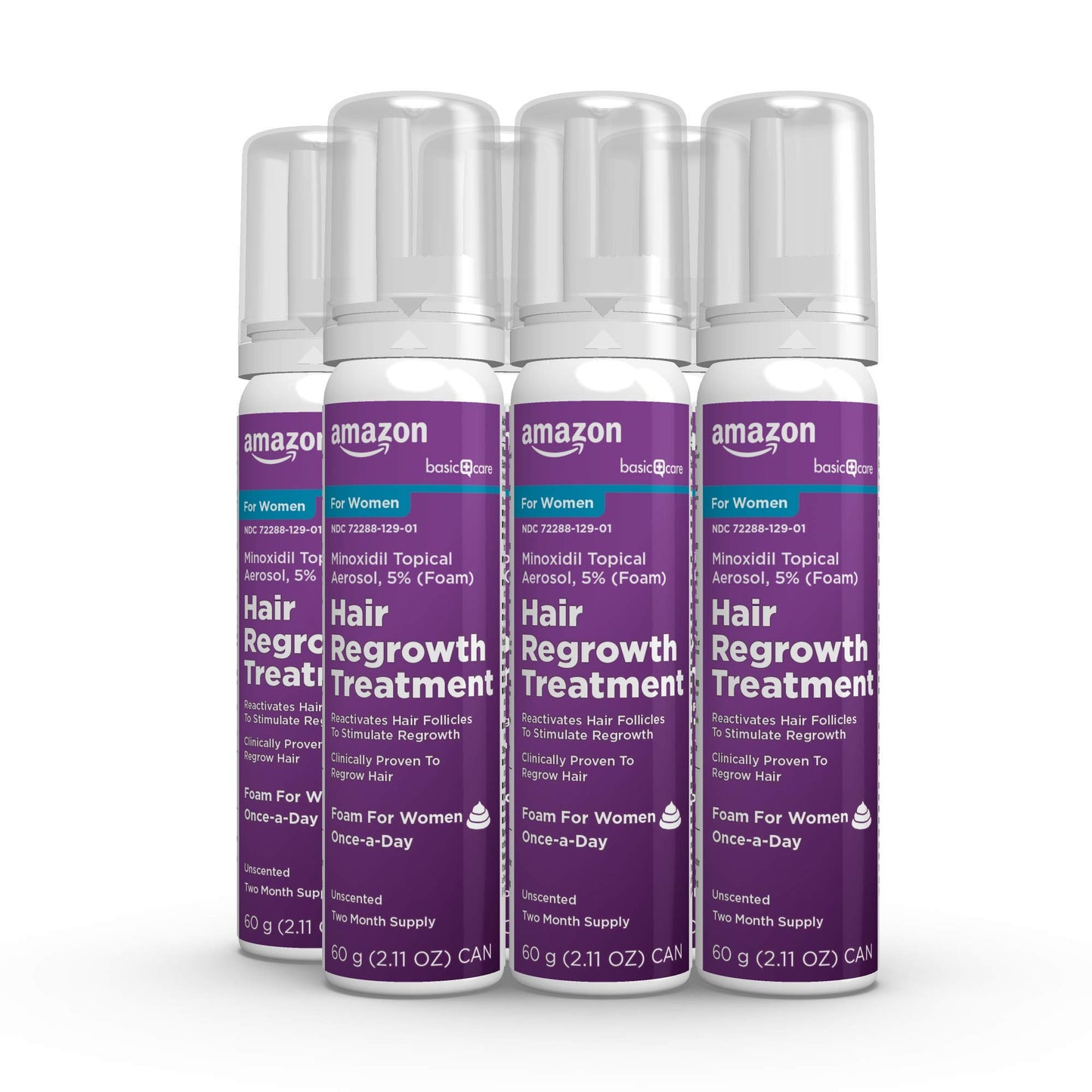 Amazon Basic Care Hair Regrowth Treatment For Women, Minoxidil 5% Topical Aerosol (Foam), 12 Month Supply, Unscented, 2.11 ounce (Pack of 6) - Medaid International