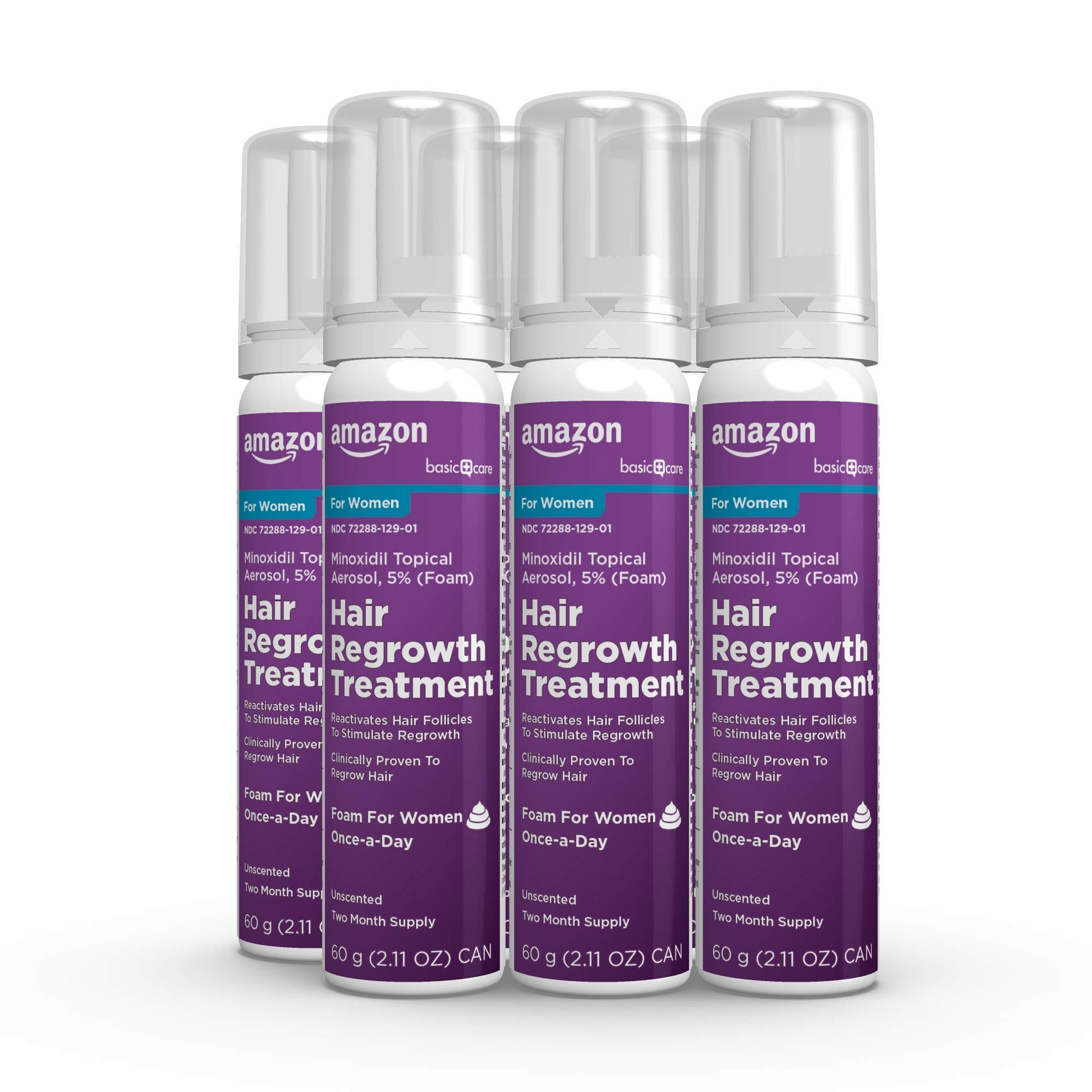 Amazon Basic Care Hair Regrowth Treatment For Women, Minoxidil 5% Topical Aerosol (Foam), 12 Month Supply, Unscented, 2.11 ounce (Pack of 6) - Medaid International
