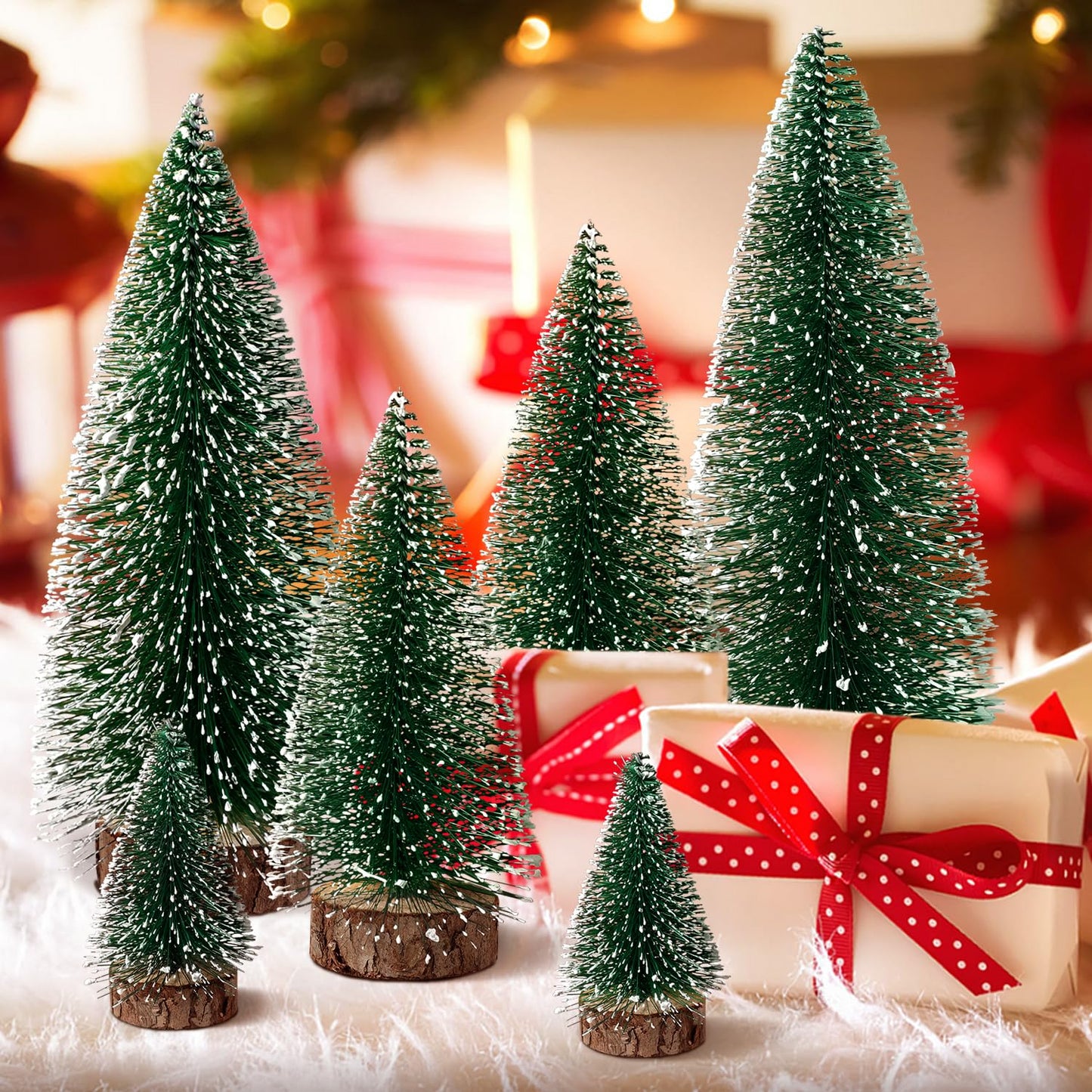 6pcs Mini Christmas Trees Decorations Small Bottle Brush Trees,Artificial Tabletop Christmas Tree for Indoor Outdoor Home Room Party Gift (Green) - Medaid International