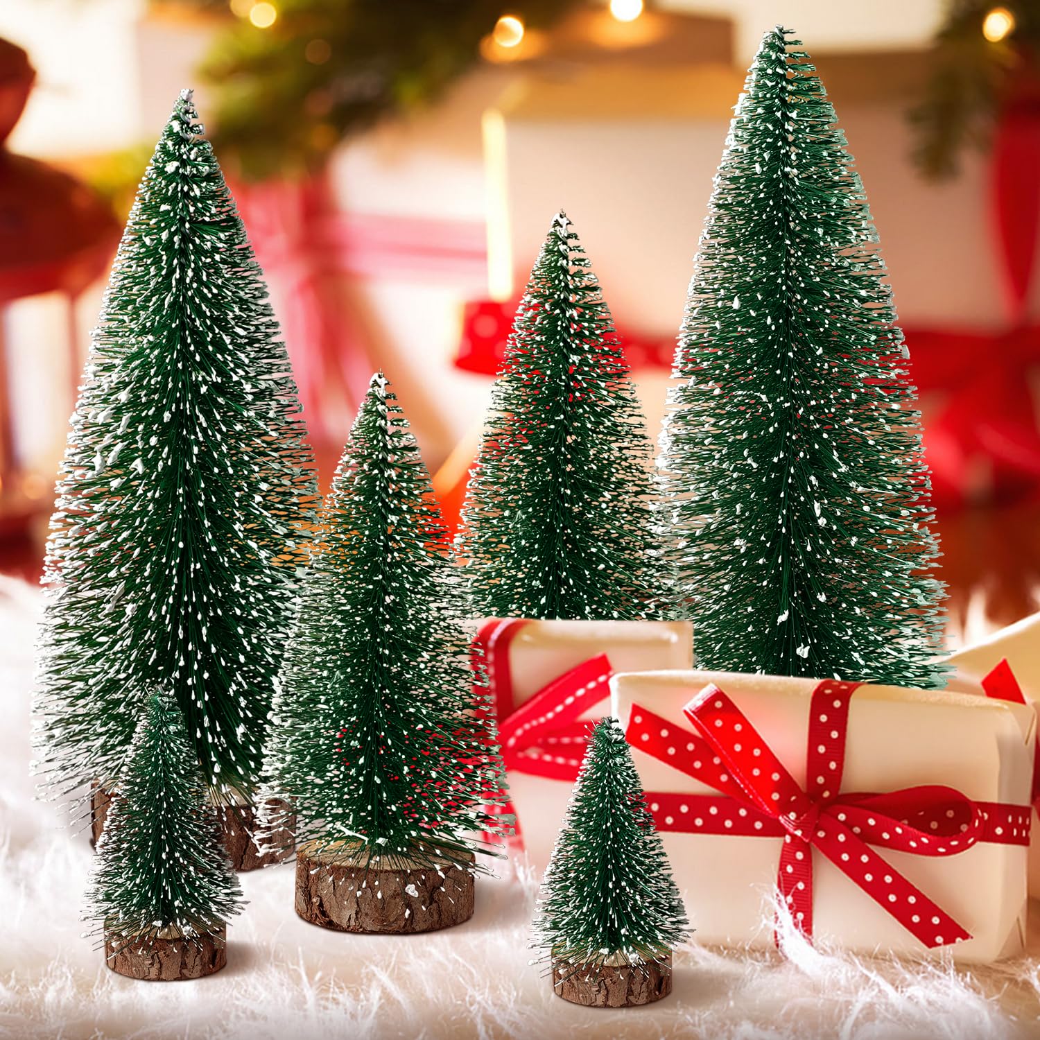 6pcs Mini Christmas Trees Decorations Small Bottle Brush Trees,Artificial Tabletop Christmas Tree for Indoor Outdoor Home Room Party Gift (Green) - Medaid International