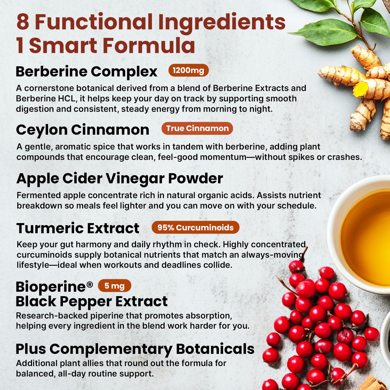 Super Berberine Supplement with Ceylon Cinnamon, BioPerine, Apple Cider, and Turmeric 1500mg - 8-in-1 Dihydroberberine Supplement for Overall Wellness and Balance Support, 120 ct - Medaid International