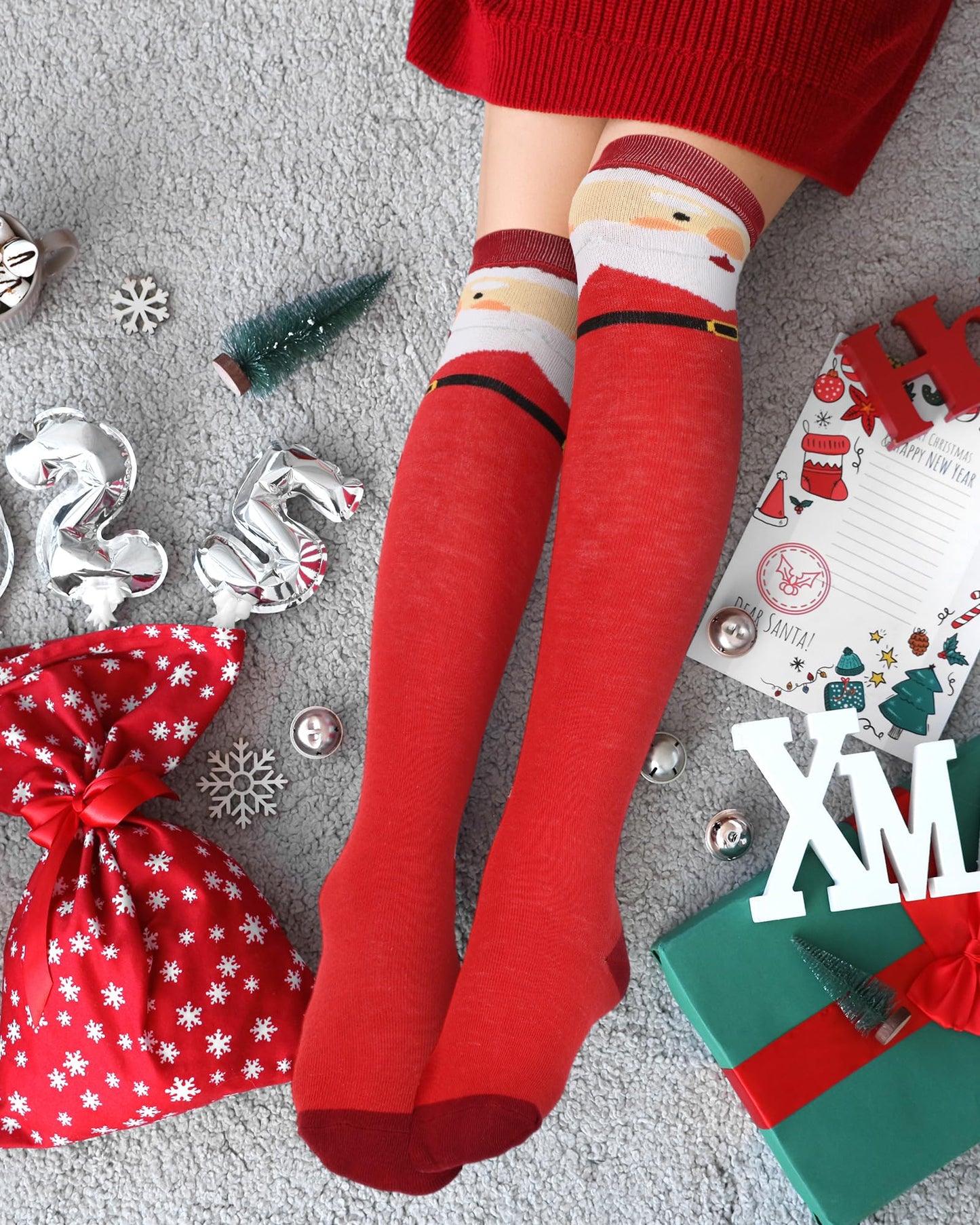Glitopper 12 Pairs Christmas Knee High Socks for Women Man Bulk Xmas Long Colorful Festive Soft Novelty Pattern Holiday Socks for Christmas Party Gifts (Vivid) - Medaid International