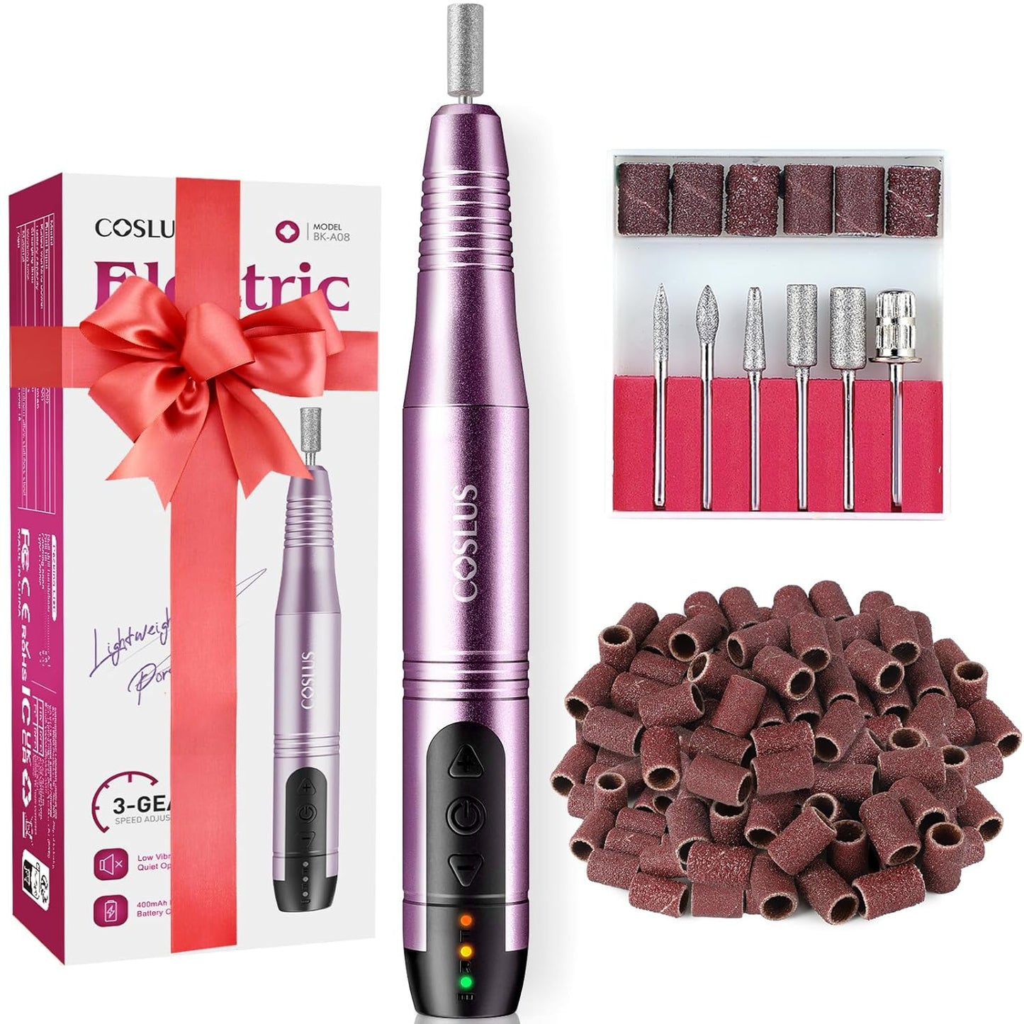 COSLUS Cordless Nail Drill Electric File: Professional for Acrylic Gel Dip Powder Nails Portable Nail Drill Machine Kit for Manicure Pedicure Nail Set with Everything Rechargeable Lightweight Purple - Medaid - Lebanon