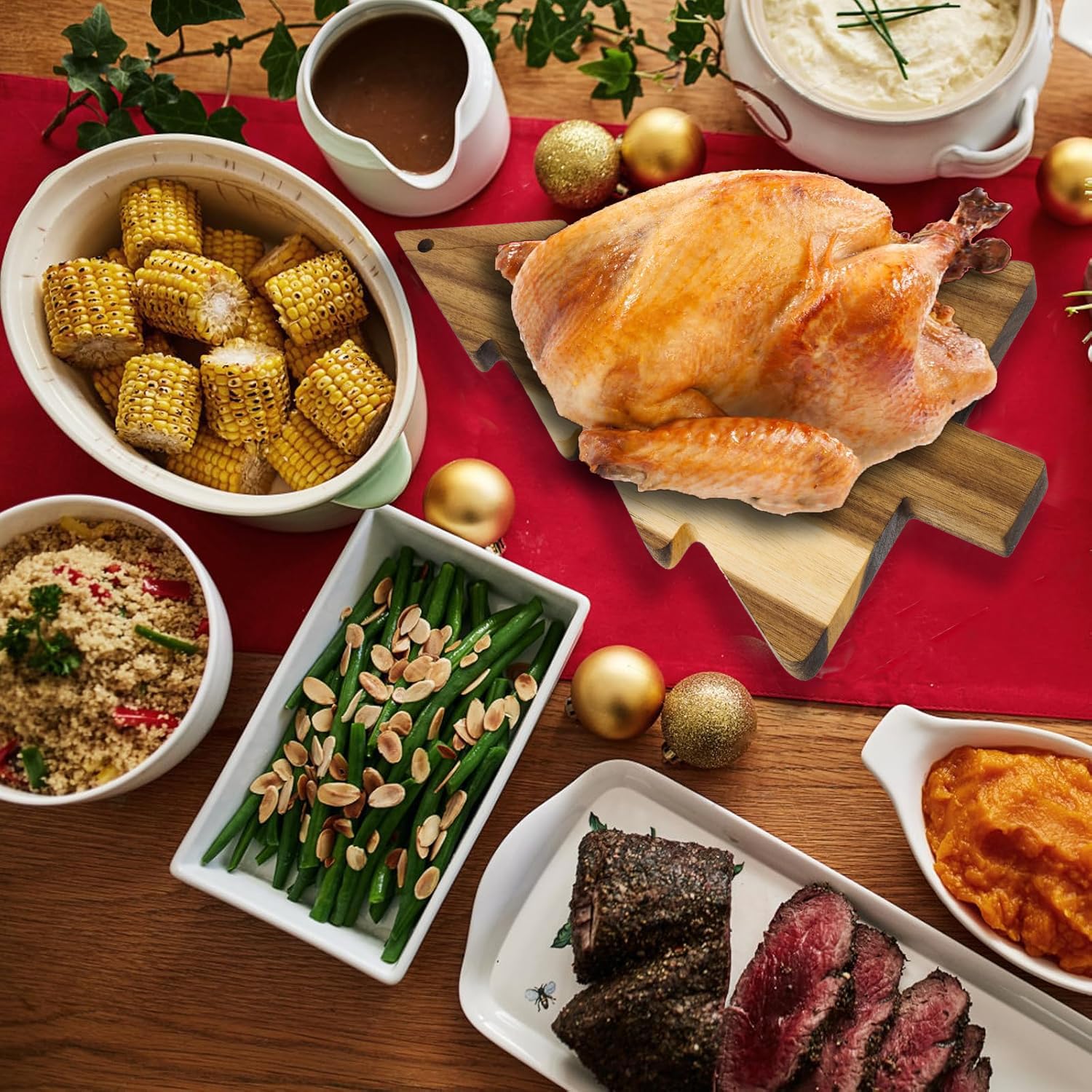 CARMELIT Wooden Christmas Tree Charcuterie Board Xmas Cutting Board Fruit Tray Holiday Cheese Board Xmas Tree Sushi Serving Tray Dessert Candy Dish - Medaid International