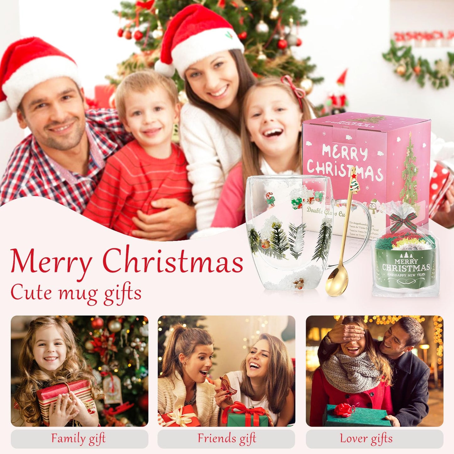 Christmas Gifts For Women Mom Friends Kids Grandma Men Cute Coffee Mugs with Christmas Socks Glass Espresso Tea Cups Kawaii Christmas Stocking Stuffers Decorations Presents Funny White Elephant Gifts - Medaid International