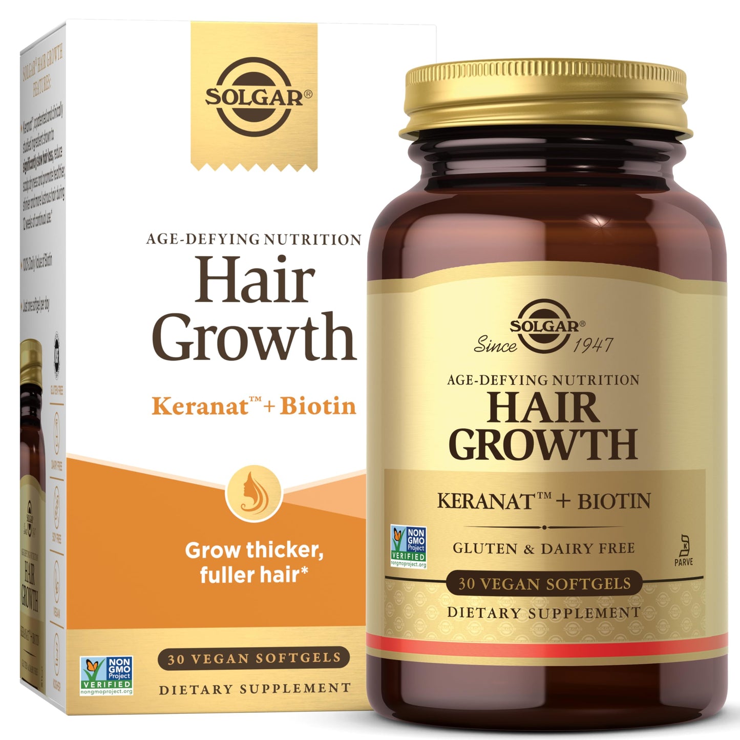 Solgar Hair Growth Supplement for Thicker Fuller Hair with Keranat Oil, Biotin, Zinc and Copper, Hair Health Supplement, Age-Defying Nutrition for Men and Women, 30 Servings - Medaid International