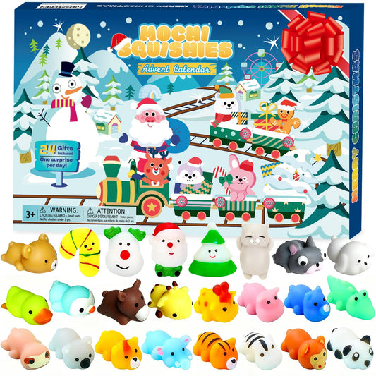 PANSHAN Mochi Squishies Advent Calendars 2025 Kawaii Christmas Countdown Toys Party Favors for Kids Gift for Christmas with 24pcs Different Cute Animal Toys for Girls Boys Xmas Countdown Calendar - Medaid International