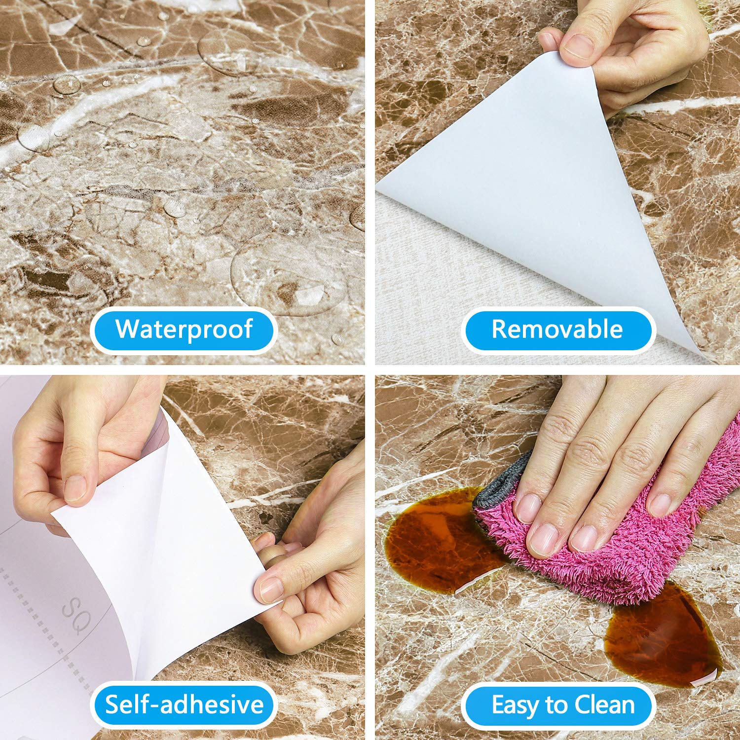 VEELIKE Faux Marble Counter Top Covers Peel and Stick Wallpaper Granite Contact Paper Decorative Kitchen Wall Paper Brown Waterproof Self Adhesive Removable Wallpaper for Cabinet Locker 15.7inx354in - Medaid International