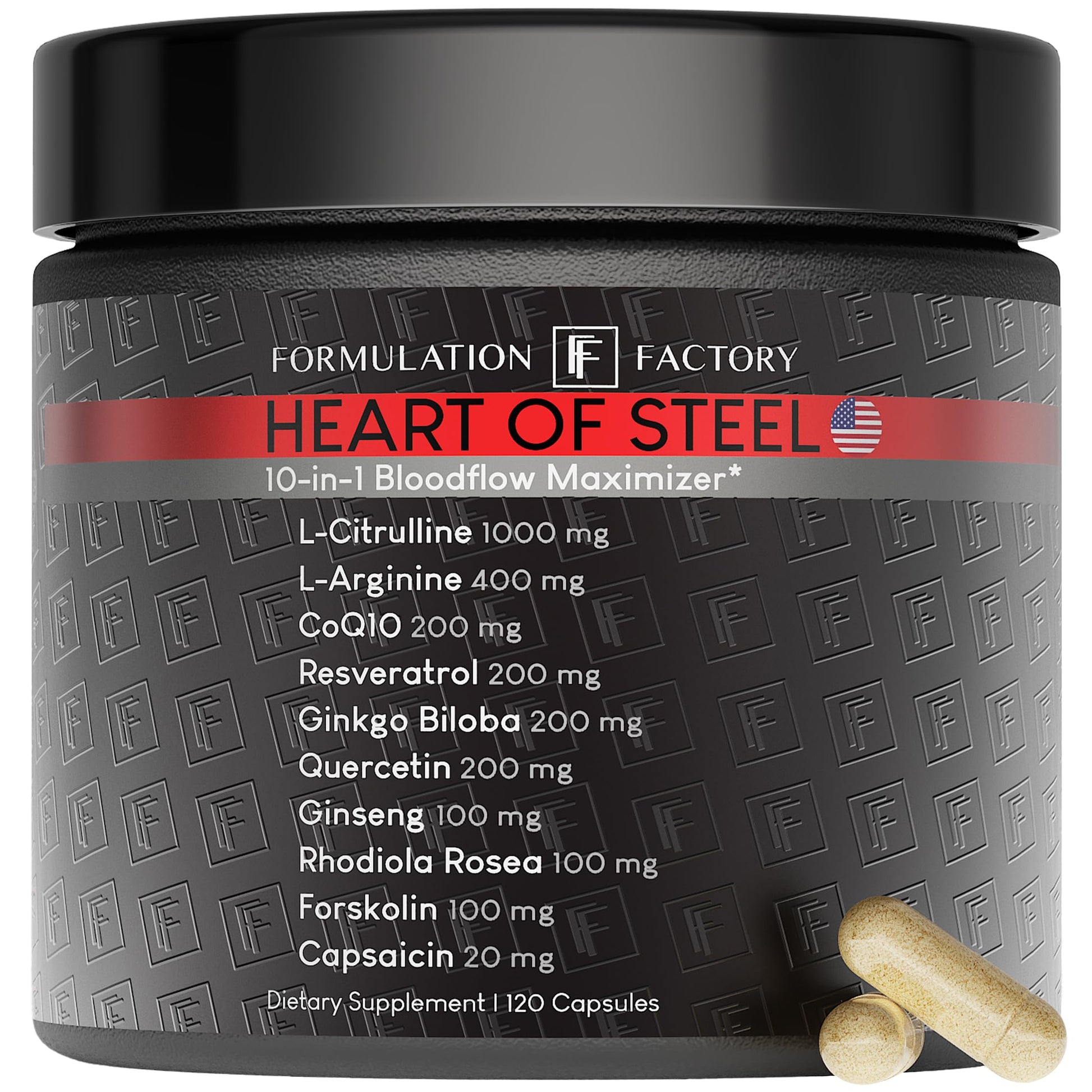 Formulation Factory Heart of Steel: 10-in-1 Metabolic Maximizer Nitric Oxide Supplement, Blood Pressure Support, L Arginine, L Citrulline Natural Pre-Workout: Energy Management 120 Count - Medaid International