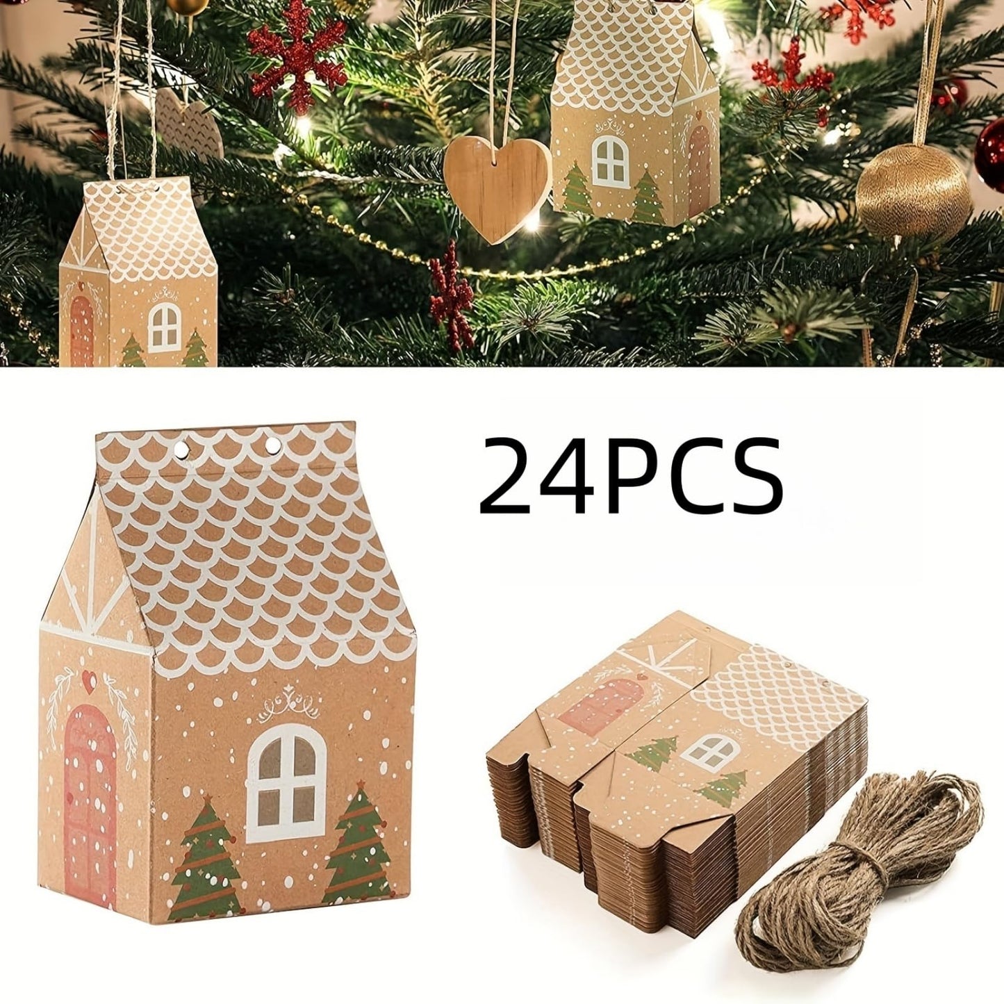 24PCS Christmas Cow Paper Boxes - Mini House Shaped Gift Bags | Party Favors, Wedding Favor Boxes | Winter Christmas New Year Gifts, Festive Essentials - Medaid International