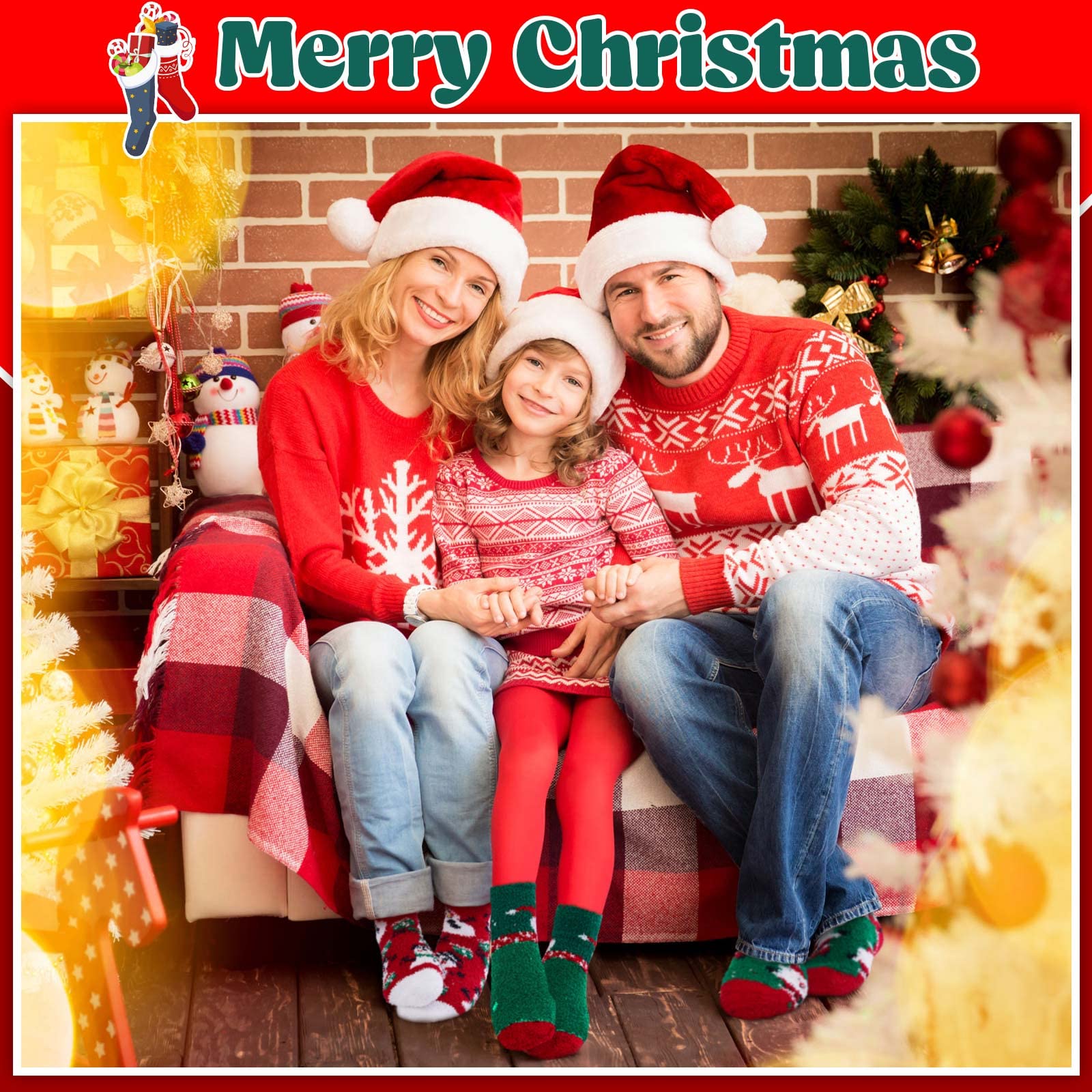 48 Pairs Christmas Fuzzy Socks Bulk for Women Men Holiday Winter Warm Slipper Xmas Snowman Fluffy Santa Socks Gifts - Medaid International