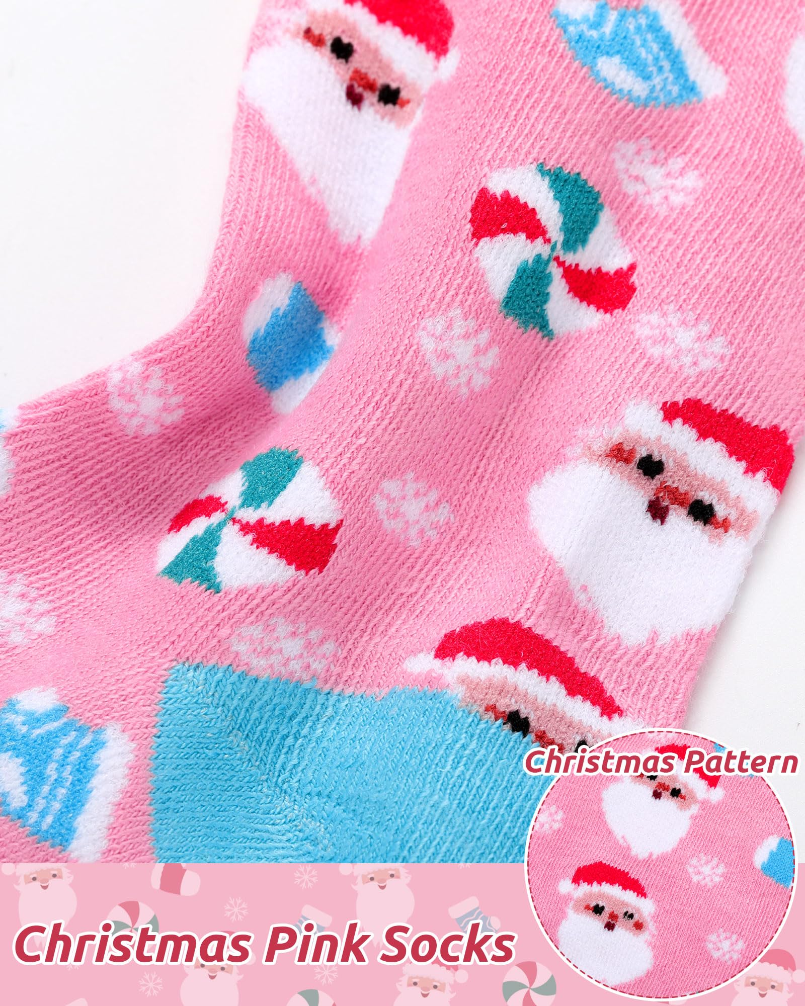Croloose 10 Pairs Pink Christmas Socks for Women Bulk Fun Xmas Crew Socks Holiday Gift for Stocking Stuffer Party Favors (Multicolor Style) - Medaid International