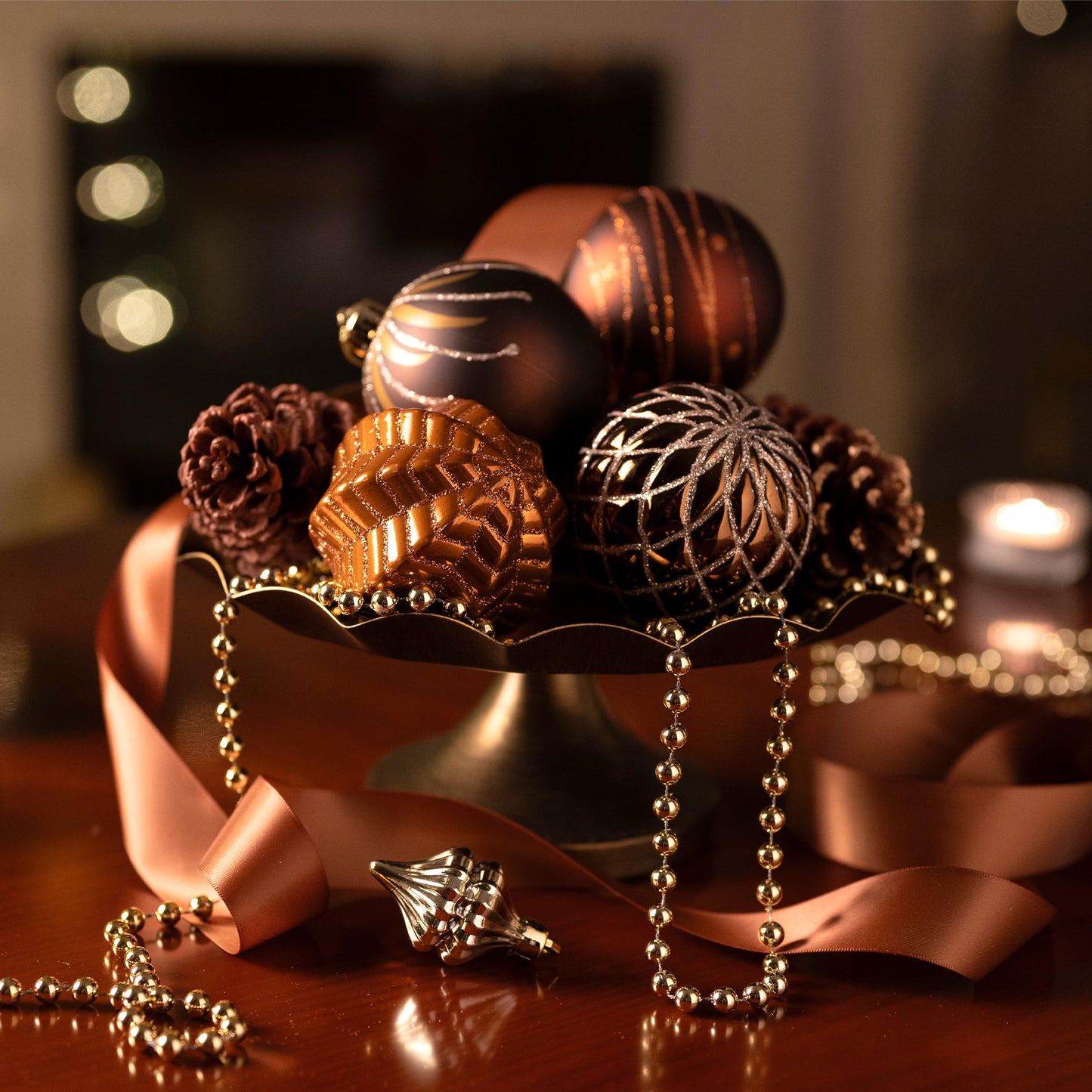 Valery Madelyn Christmas Ornaments Set, 16ct Bronze Copper and Gold Shatterproof Christmas Tree Decorations Ball Ornaments Bulk, 3.15 Inches Elegant Hanging Ornaments for Xmas Trees Decor - Medaid International