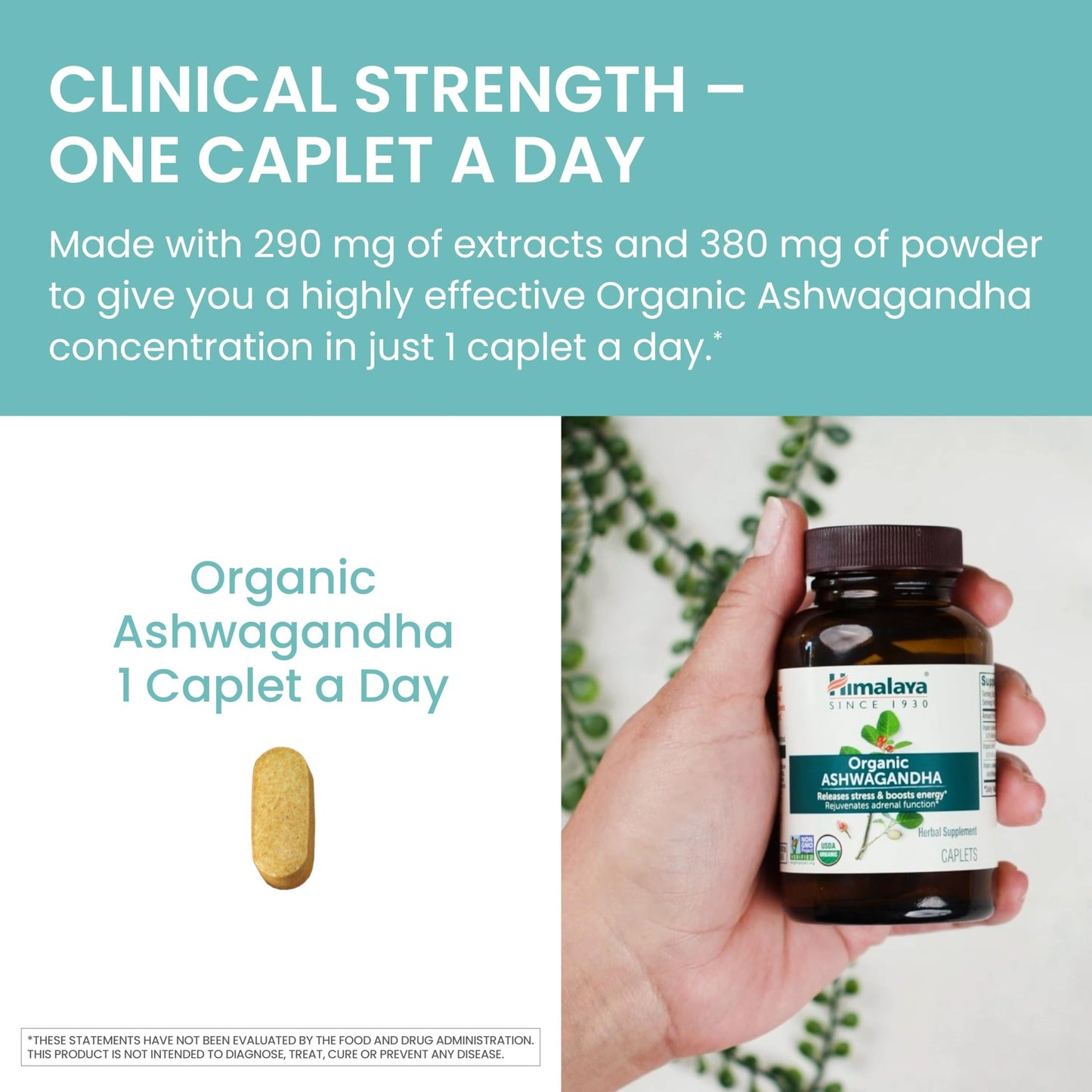 Himalaya Organic Ashwagandha Root, 60 Day Supply - Herbal Adrenal Support Supplements for Stress Relief and Energy Support - USDA Organic, Non-GMO, Vegan, Gluten Free, No Additives, 670 mg, 60 Caplets - Medaid International