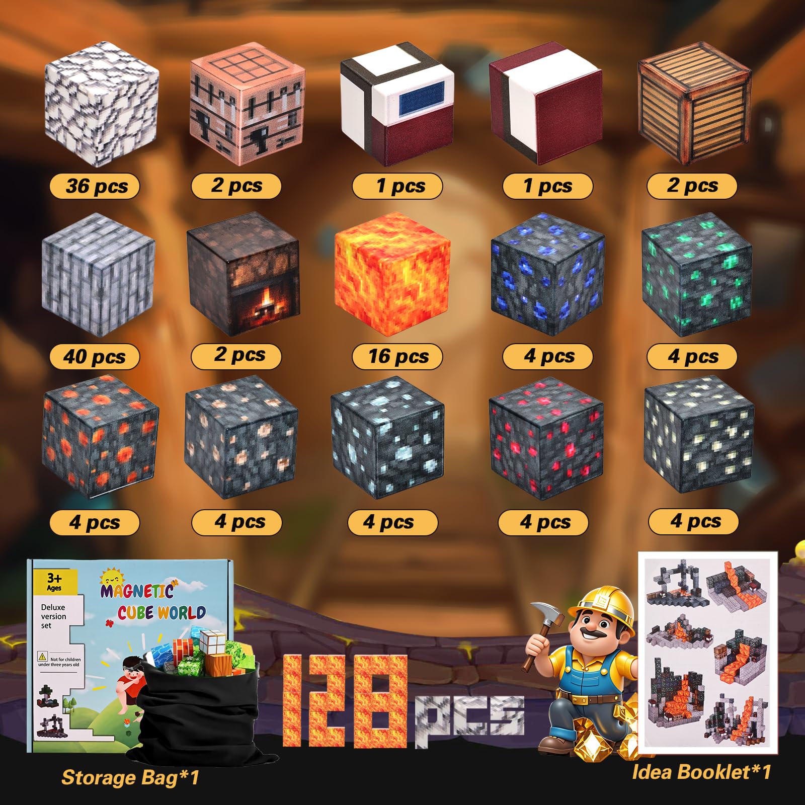 gyttoping Magnetic Blocks, 128PCS Build Cave Magnet World Set, Magnetic Toys for Boys & Girls Age 3-5, 4-8, 8-12, STEM Sensory Building Gifts Toys for Kids for 3+ - Medaid International