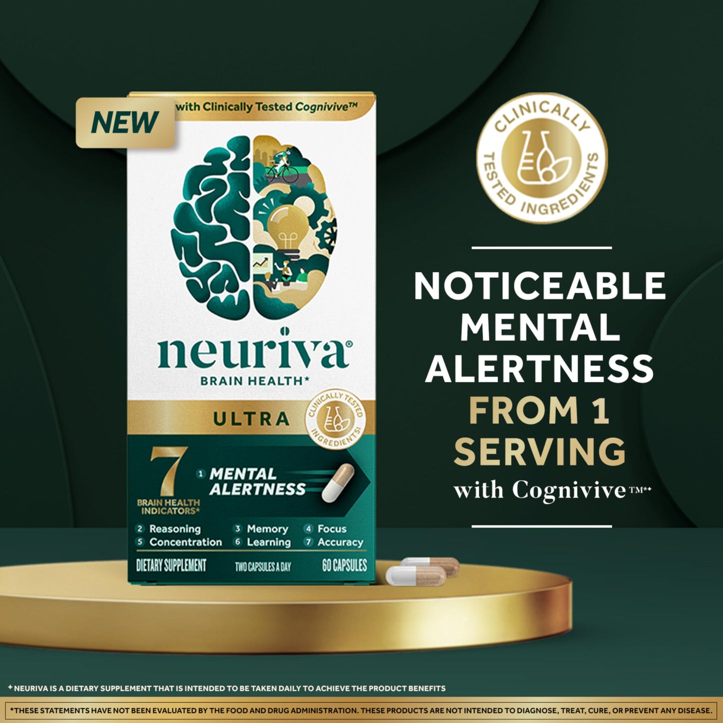 NEURIVA Ultra Decaffeinated Clinically Tested Nootropic Brain Supplement for Mental Alertness, Memory, Focus & Concentration, Cognivive, Neurofactor, Phosphatidylserine, Vitamins B6 B12, 60 Capsules - Medaid International