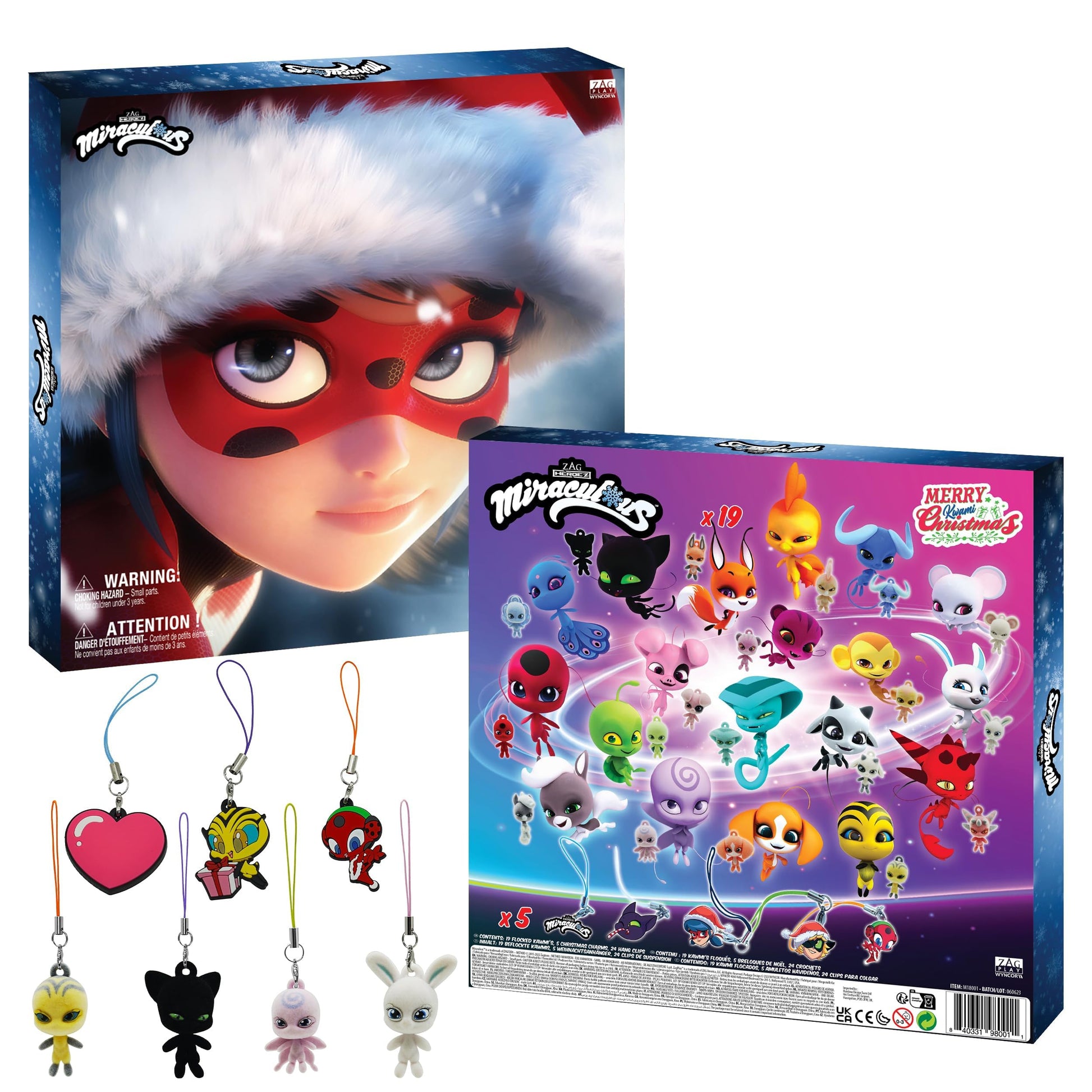 Miraculous Ladybug Ultimate Advent Kwami Calendar - 24 Days of Miniature Kwamis & EVA Seasonal Charms - Christmas Countdown Calendar with Hooks & Ribbons, Festive Collectible Toys for Kids Holiday Joy - Medaid International