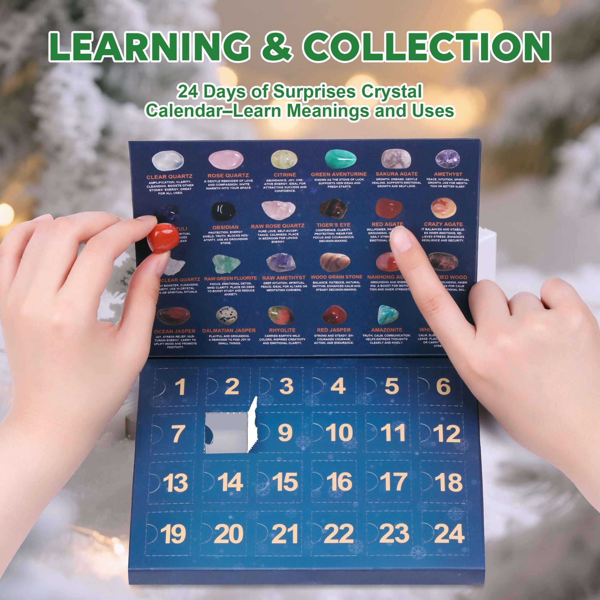 Crystal Advent Calendar 2025 for Kids, 24 Natural Gemstones & Healing Stones Advent Calendar with Geographic Gemstone Rocks and Minerals - Christmas Countdown Gift for Boys, Girls, Teens & Adults - Medaid International