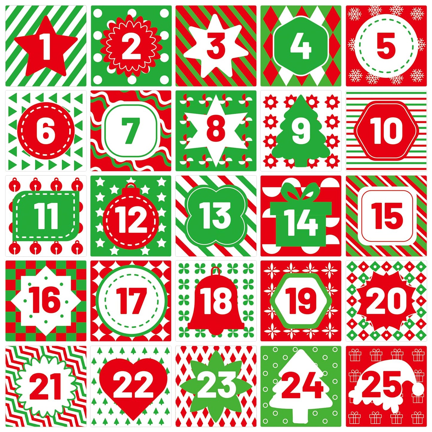 100 Pcs Christmas Advent Stickers 1-25 Number Countdown Stickers DIY Advent Calendar Gift Sealing Xmas Party Supplies (Christmas-2) - Medaid International