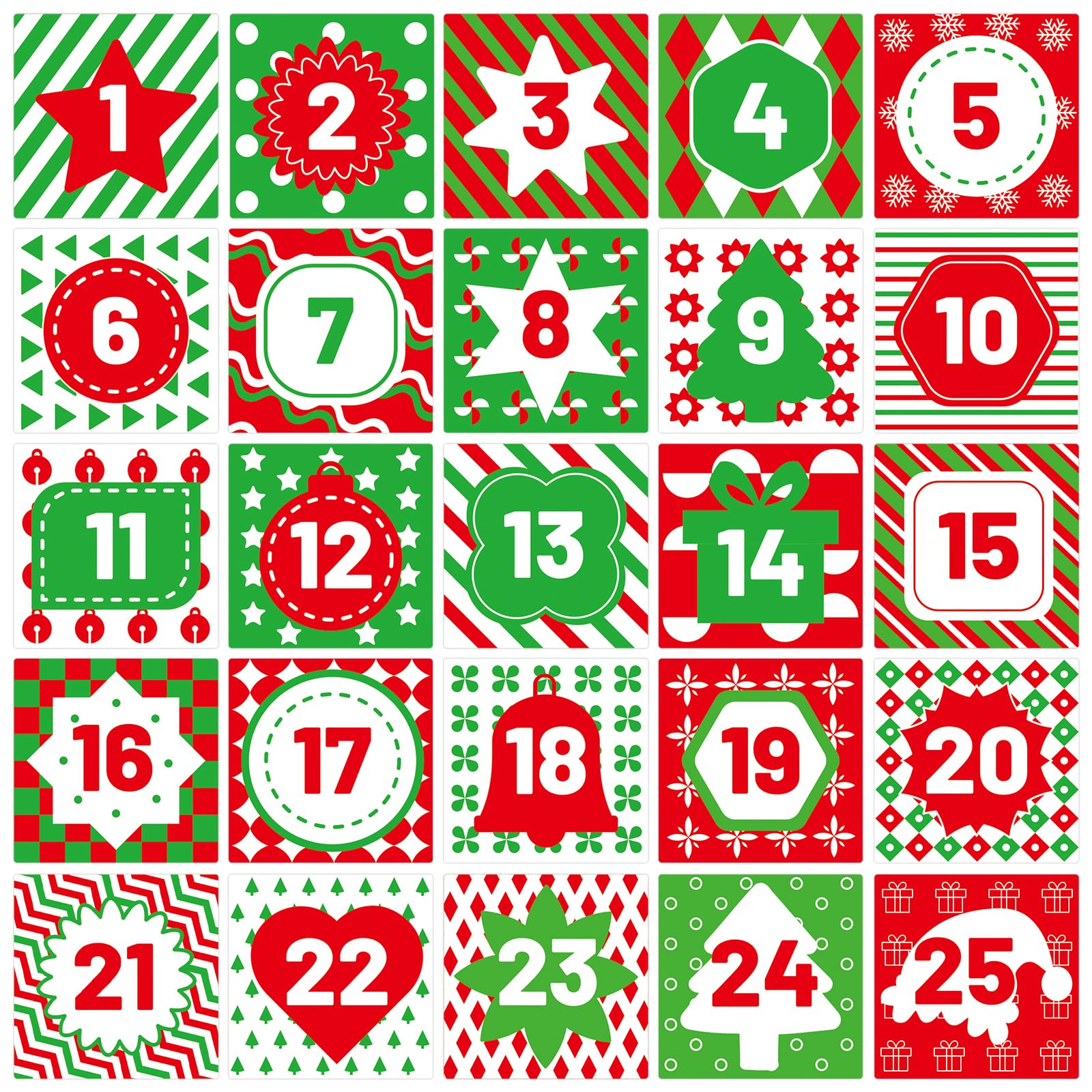 100 Pcs Christmas Advent Stickers 1-25 Number Countdown Stickers DIY Advent Calendar Gift Sealing Xmas Party Supplies (Christmas-2) - Medaid International