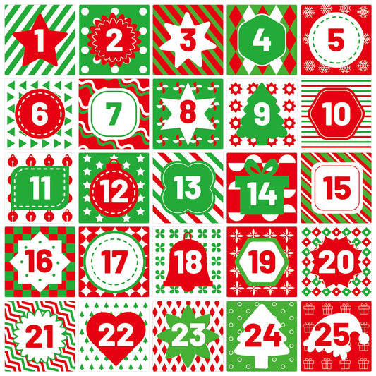 100 Pcs Christmas Advent Stickers 1-25 Number Countdown Stickers DIY Advent Calendar Gift Sealing Xmas Party Supplies (Christmas-2) - Medaid International