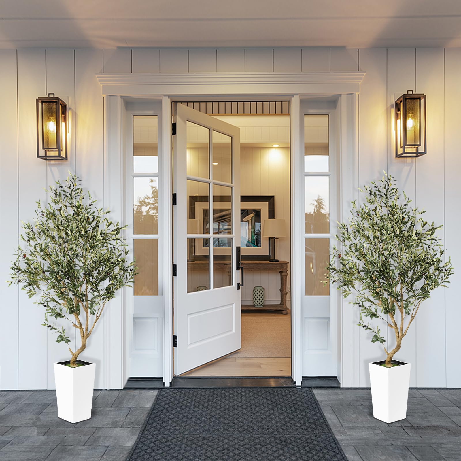 PHYTREE 5.5FT Olive Tree Artificial Indoor - Faux Olive Tree with White Tall Planter, Large Fake Potted Olive Plants with Natural Wood Trunk, Artificial Trees for Home Office Decor Indoor - Medaid International