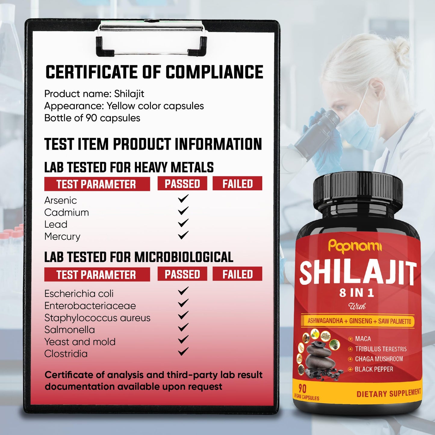 Shilajit Himalayan Capsules - 3 Month Supply - Combined Ashwagandha, Ginseng, Saw Palmetto, Maca, Tribulus, Chaga, Black Pepper - Medaid International