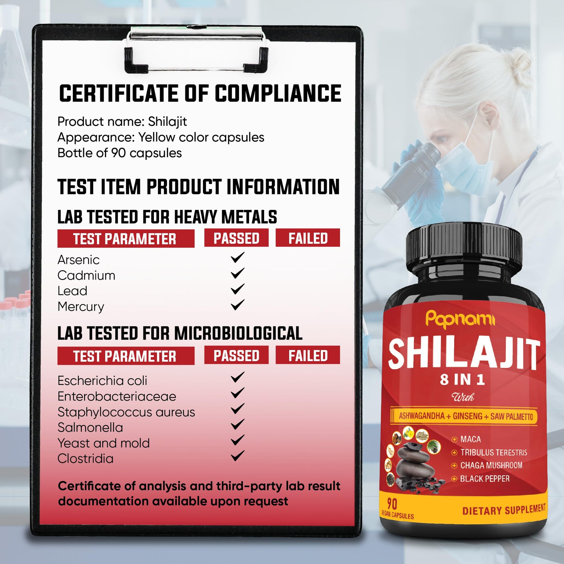 Shilajit Himalayan Capsules - 3 Month Supply - Combined Ashwagandha, Ginseng, Saw Palmetto, Maca, Tribulus, Chaga, Black Pepper - Medaid International