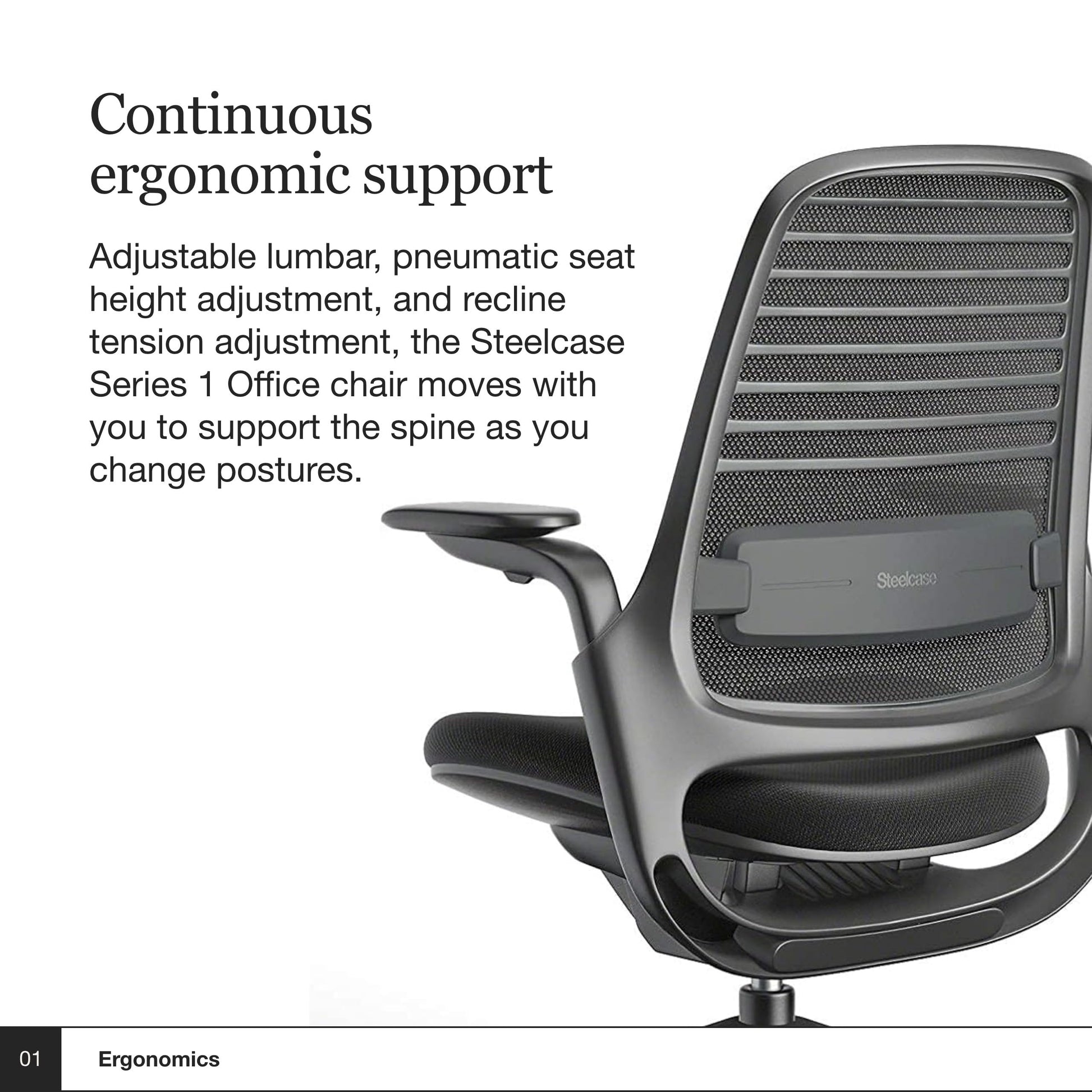 Steelcase Series 1 Office Chair - Ergonomic Work Chair with Wheels for Carpet - Helps Support Productivity - Weight-Activated Controls, Back Supports & Arm Support - Easy Assembly - Licorice - Medaid International