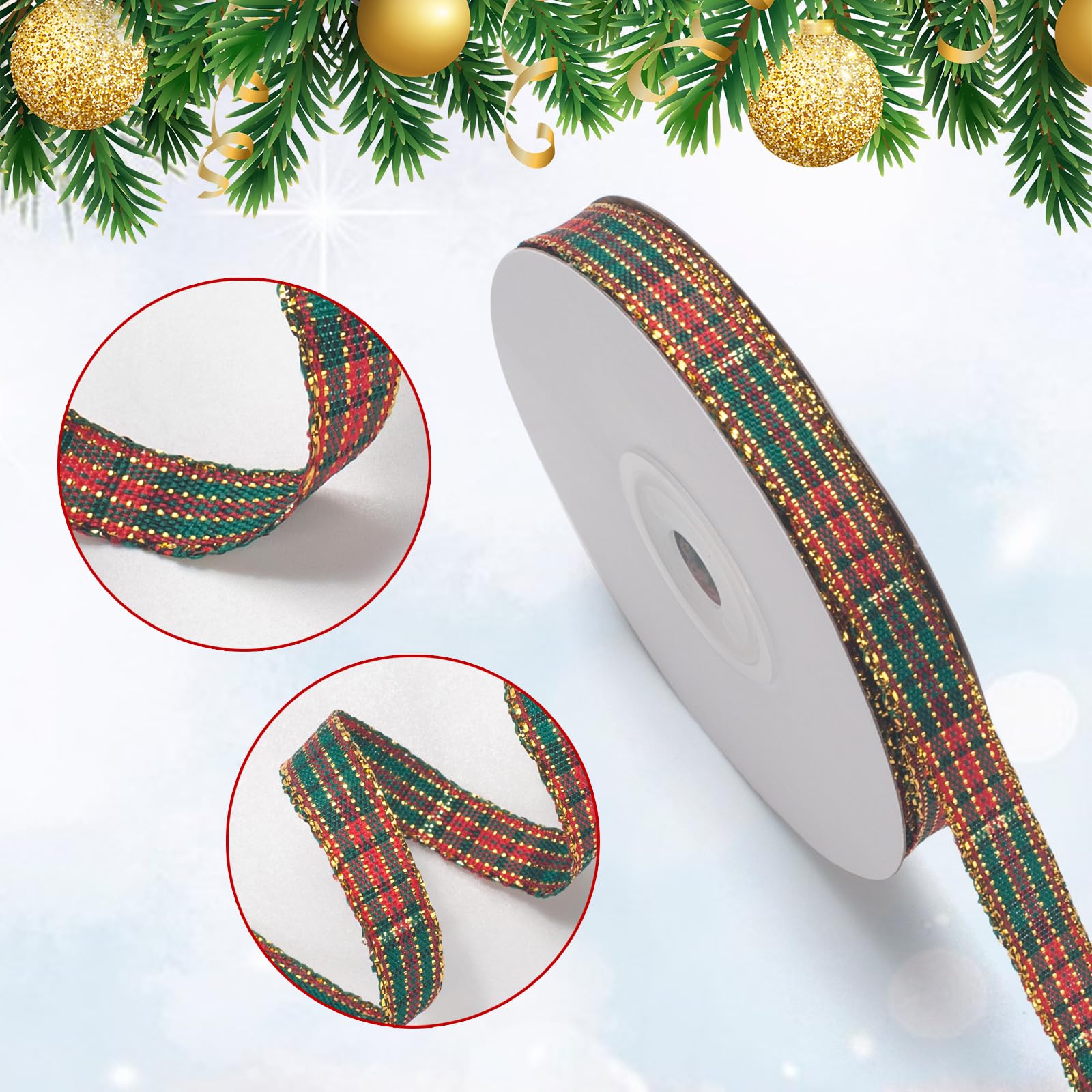 GHGMAO Red and Green Gingham Ribbon, Christmas Plaid Ribbon 3/8 INCH x 25 Yards, Polyester Fabric Grosgrain Stripe Checkered Ribbons for Gift Wrapping, Christmas Wreath, Tree Decor, Bow Making - Medaid International