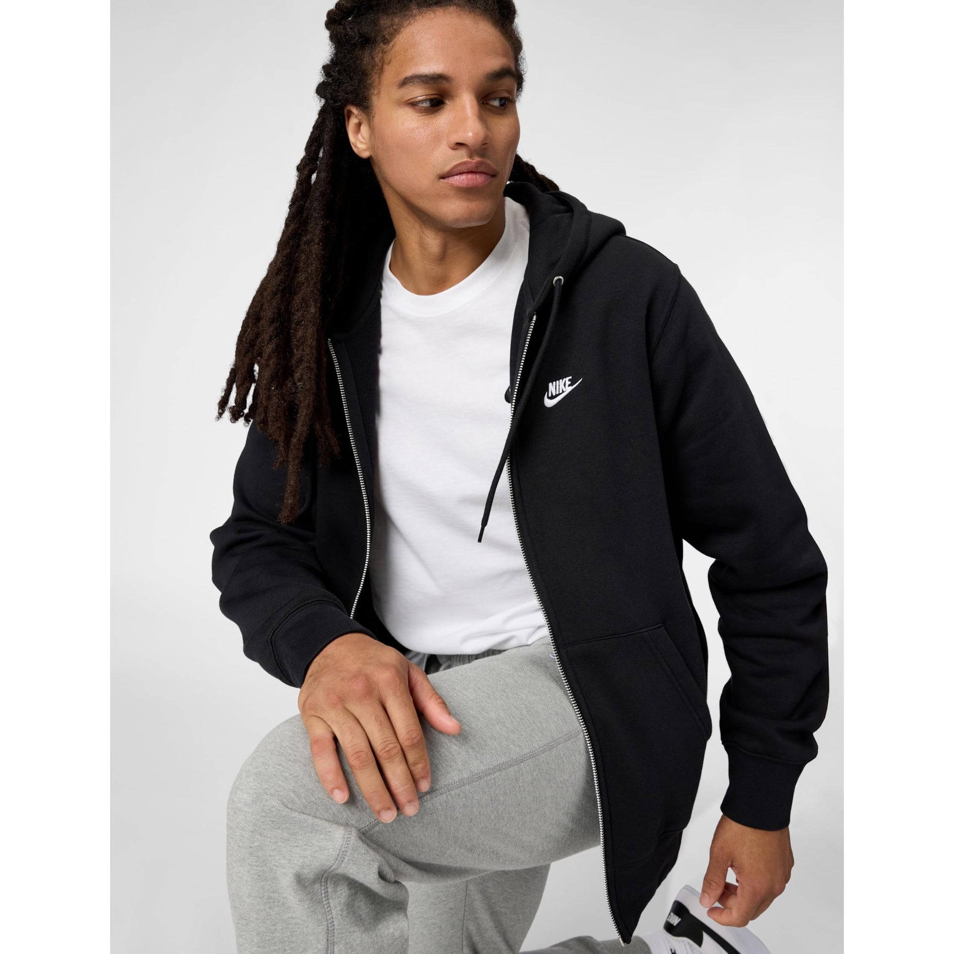 Nike Men's Club Full-Zip Fleece Hoodie, Black/Black/White, Medium - Medaid International