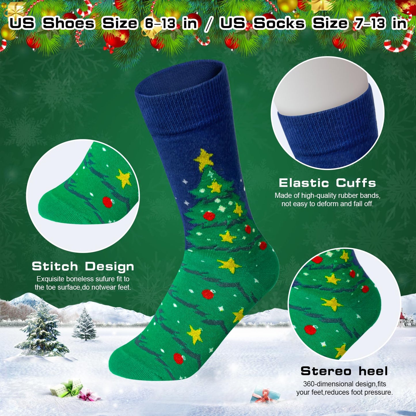 SUNOVELTIES Christmas Socks for Women/Men, 9 Pairs Funny Xmas Pattern Soft Winter Socks Bulk Novelty Cotton Crew Holiday Gifts - Medaid International