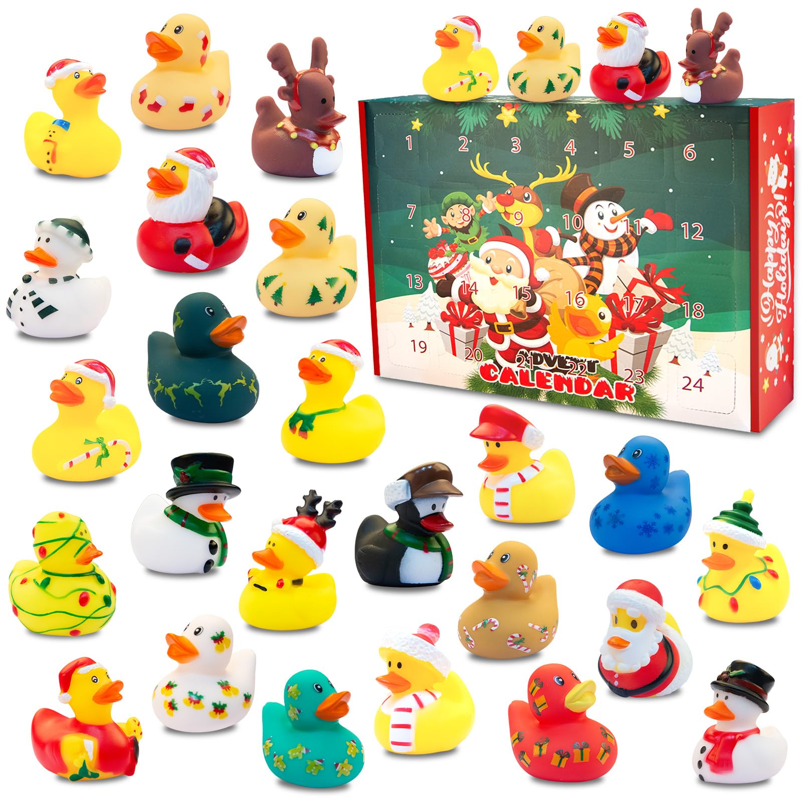 Christmas Advent Calendar 2025 for Kids, 24 Days Christmas Countdown Calendar with Rubber Ducks Bath Toys, Advent Xmas Calender, 24pcs Countdown Rubber Ducks Advent Calendar for Boys Girls(yellow) - Medaid International