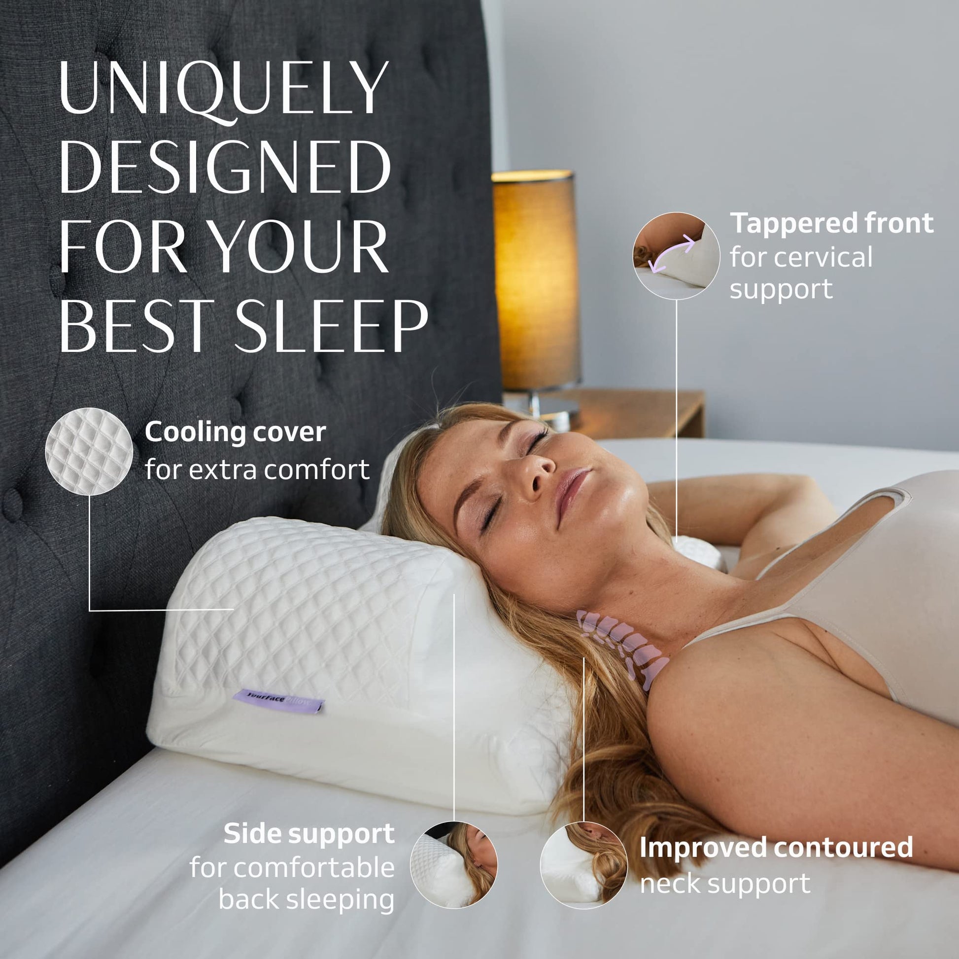 YourFacePillow, Back Sleeper Beauty Pillow, Cervical Neck Pillow Contour Memory Foam Pillow, Ergonomic Neck, Back & Shoulder Support. Back Sleeping Reduces Pressure on Skin - Cooling with Satin Case - Medaid International