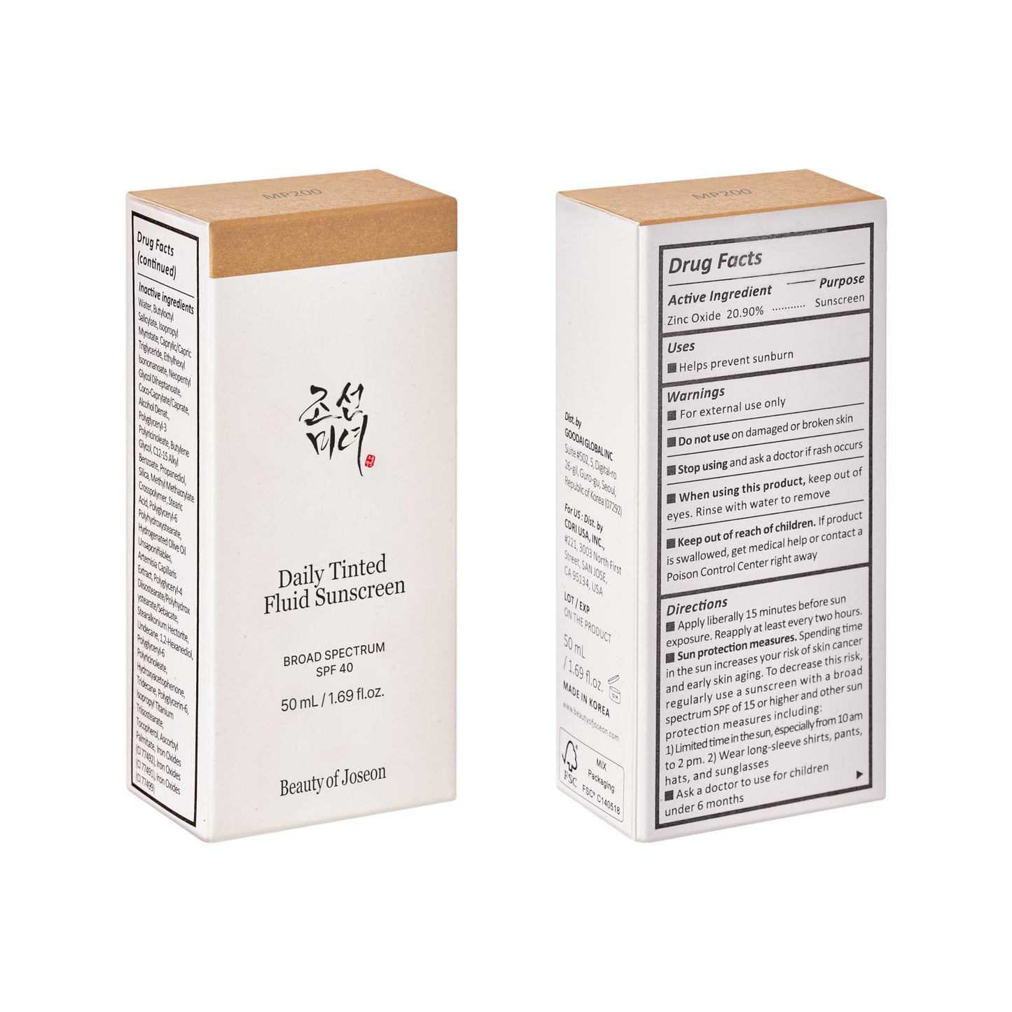 Beauty of Joseon Daily Tinted Fluid Sunscreen 12 Shades for Face Moisturizing Broad Spectrum SPF 40 Korean Skincare 50ml, 1.69 fl.oz #MP200 - Medaid International