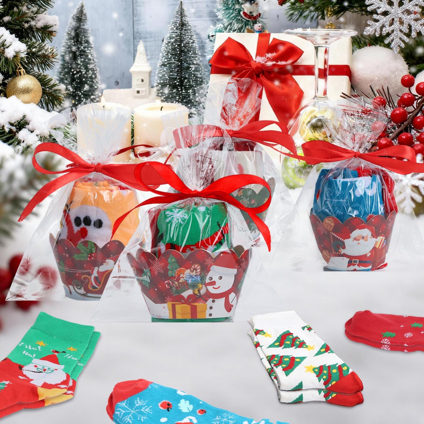 EUBUY 24 Pairs Christmas Cupcake Socks DIY Gift, Christmas Socks Warm Soft Xmas Crew Sock for Women Men Girls Gift Packaging - Medaid International