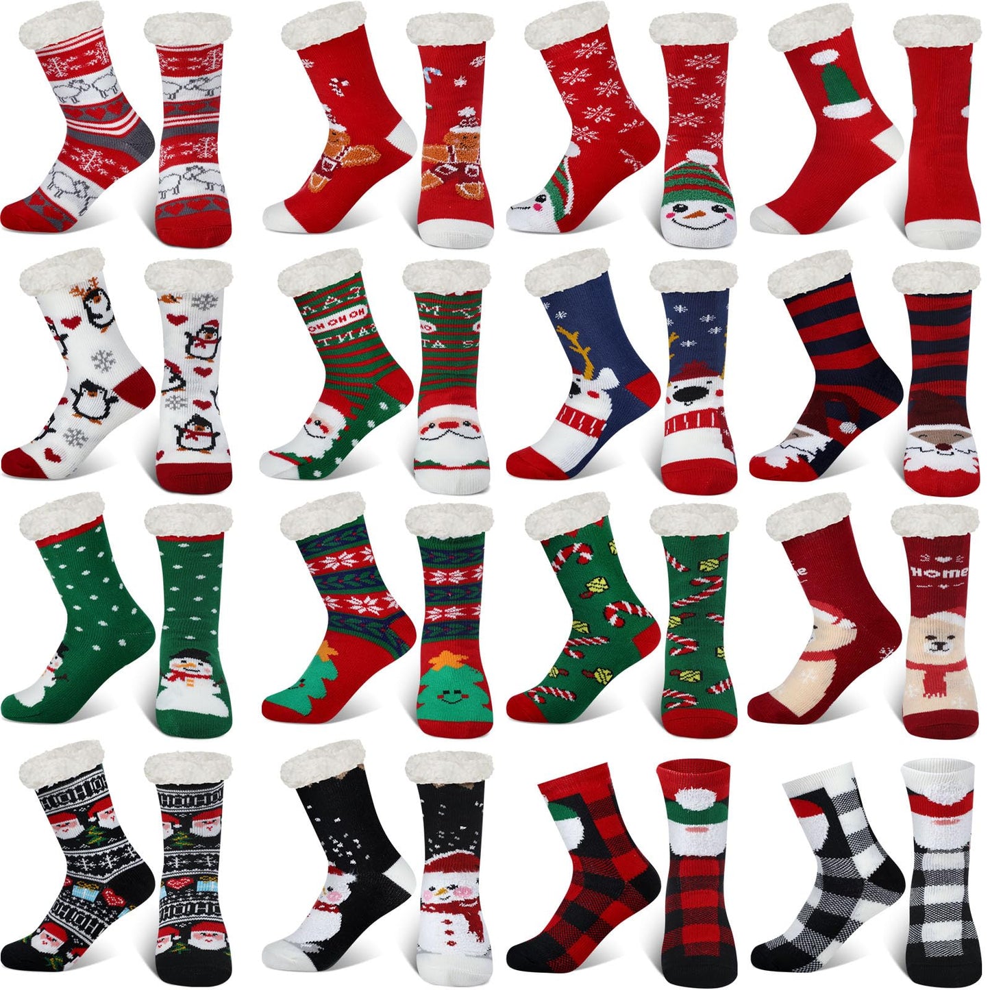 Cutecrop 16 16/24 Pairs Christmas Slipper Socks for Women Men Fuzzy Non-slip Cozy Fluffy Holiday Thermal Socks Bulk Gifts (Black Snowman) - Medaid International