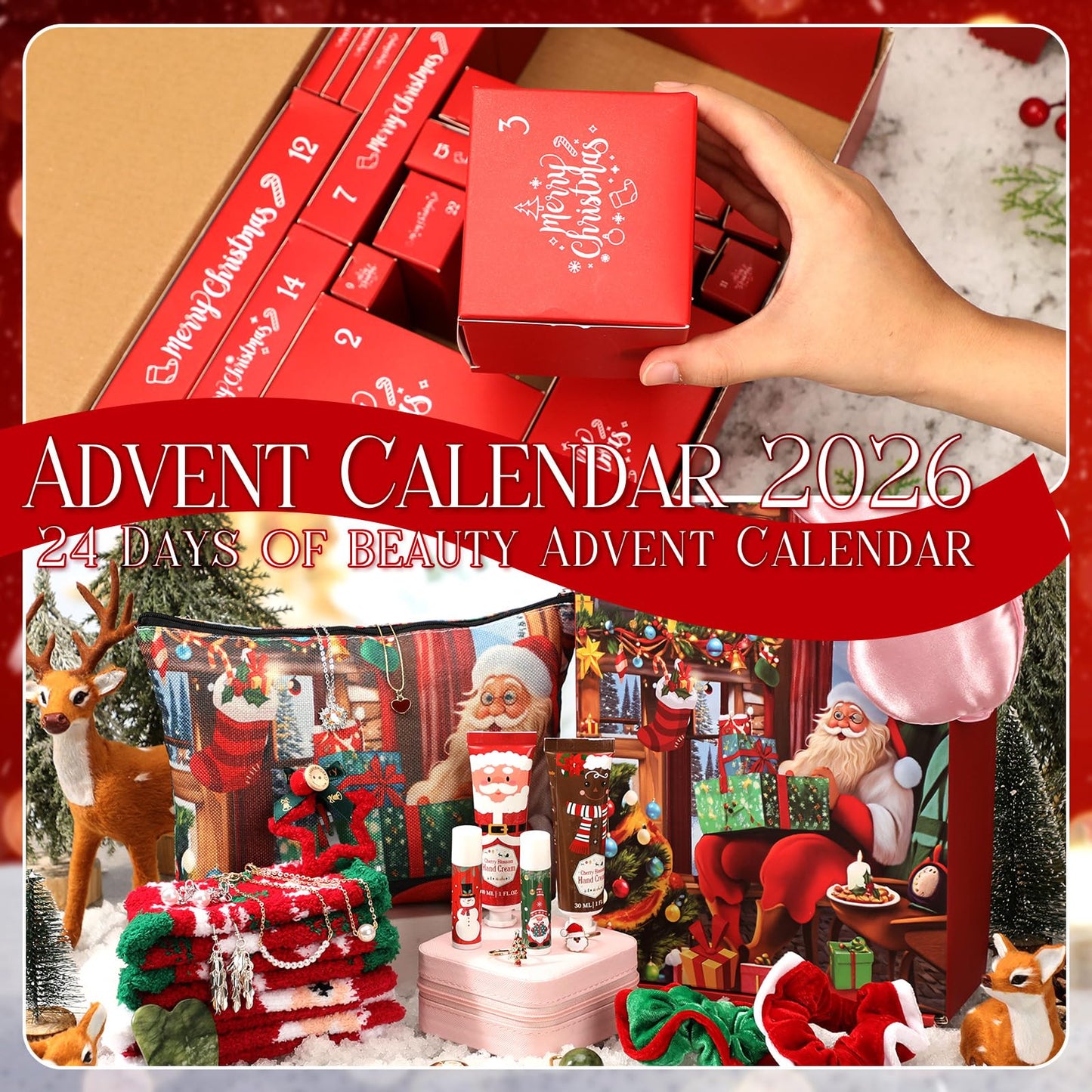 Lemosae Beauty Advent Calendar 2025 for Women Adult 24 Days of Xmas Countdown Gifts Beauty Jewelry Skincare Sets Holiday Christmas Surprise Gift Baskets for Adult Girls Women Mom Wife Sister Colleague - Medaid International