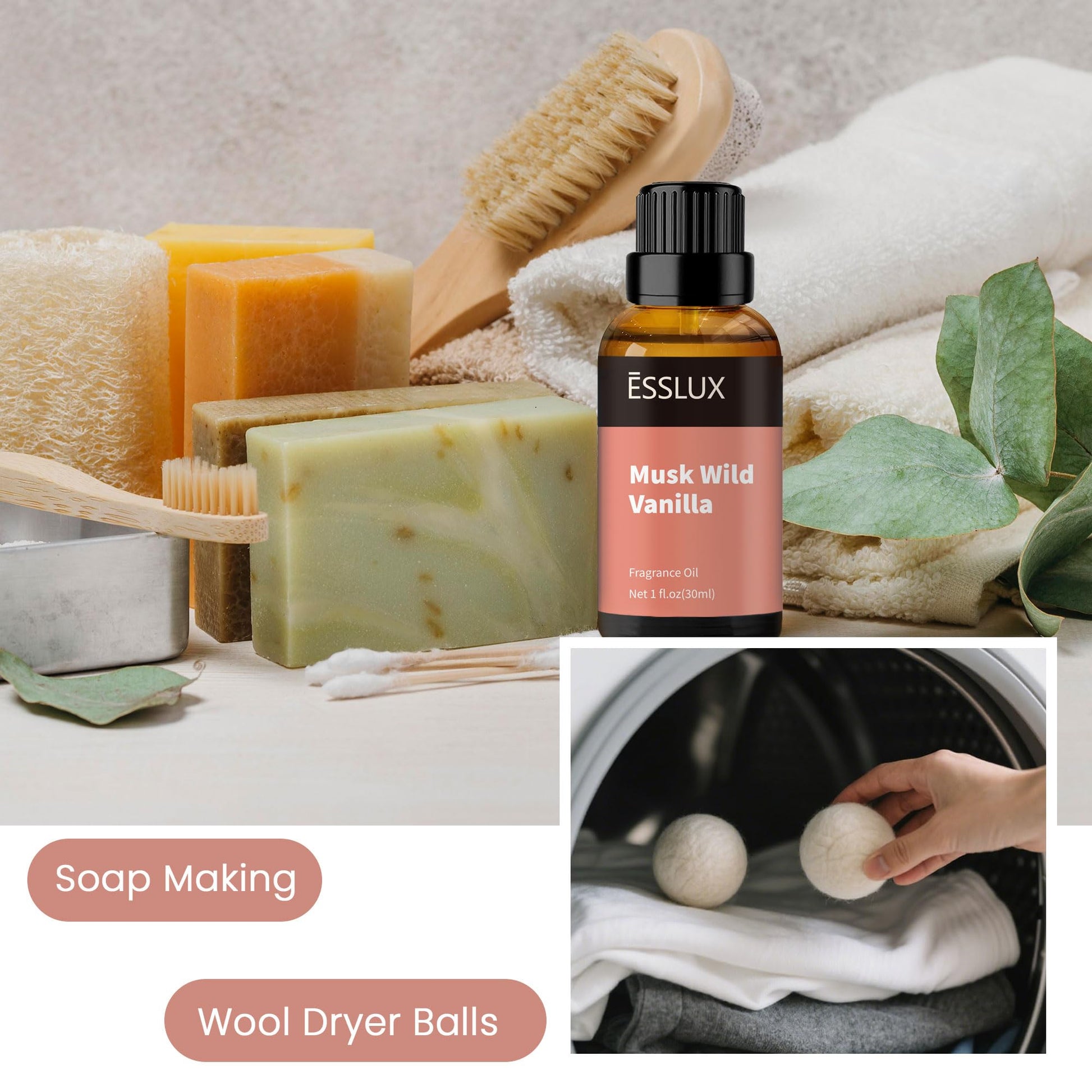 Musk Wild Vanilla Fragrance Oil, ESSLUX Large Single Essential Oil 30ml, Aromatherapy Candle Making Scents, Middle Eastern Scented Oils for Home for Diffuser, Massage, Soap, Perfume, Humidifier - Medaid International