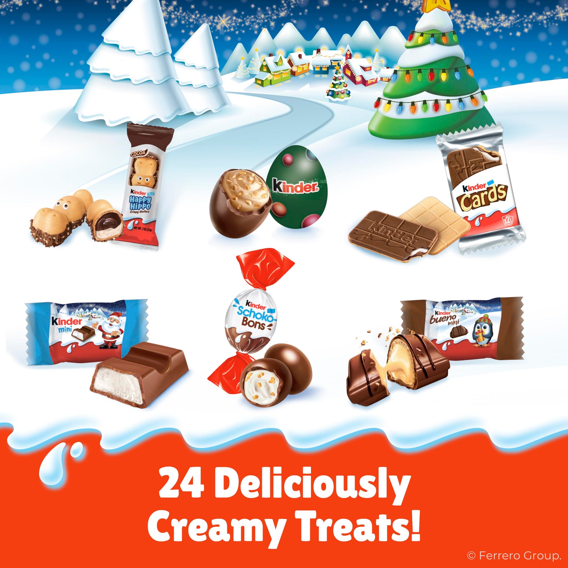 Kinder 2025 Advent Calendar, 24 Individually Wrapped Pieces, Chocolate Candy, Holiday Treats, 6.9 oz - Medaid International