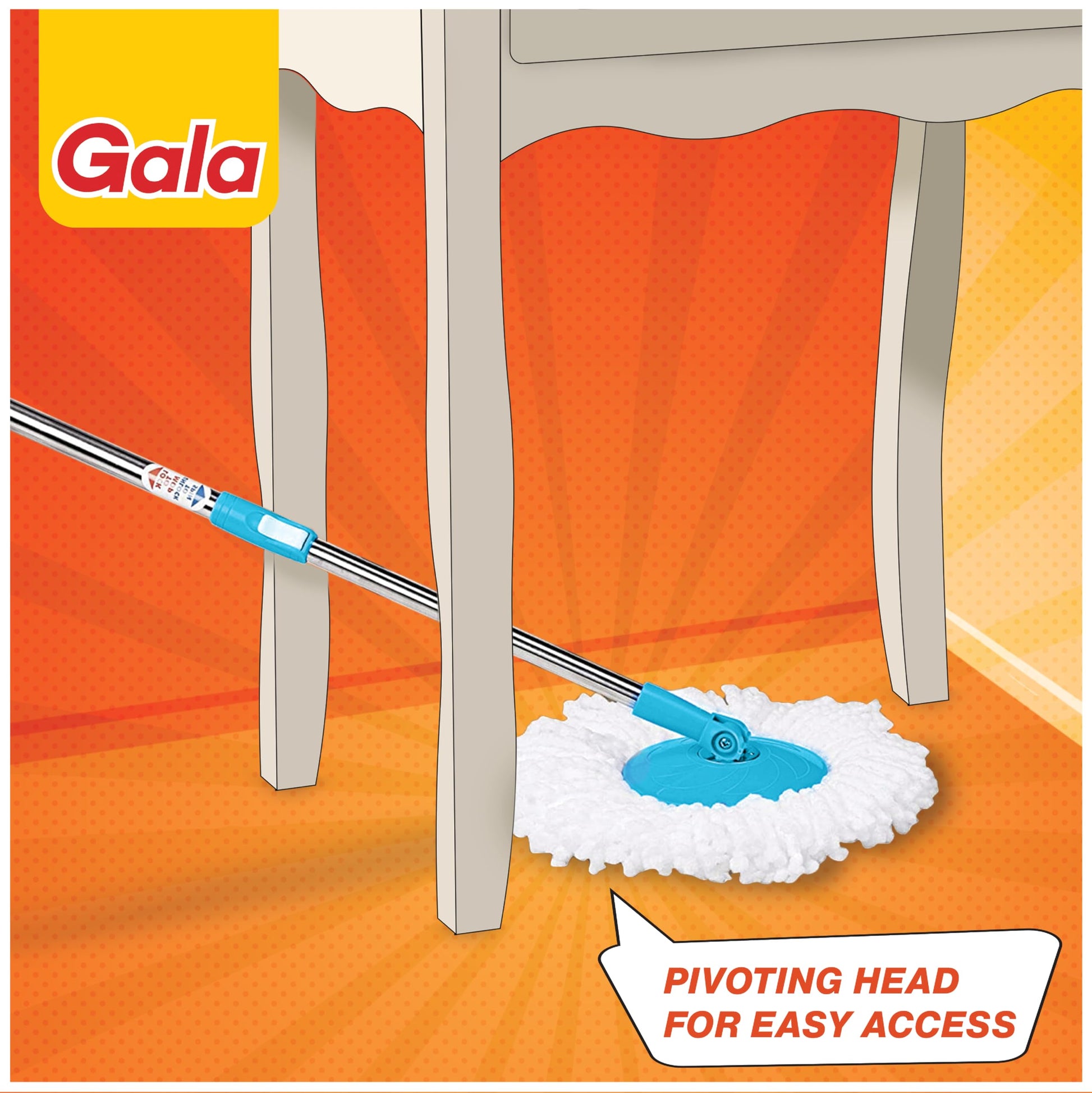 Gala e-Quick Spin Floor Cleaning Mop Set with 2 Microfiber Refills, Easy Wheels, Big Bucket & Wringer for Home, Household Cleaner Accessories (White & Blue) - Medaid International