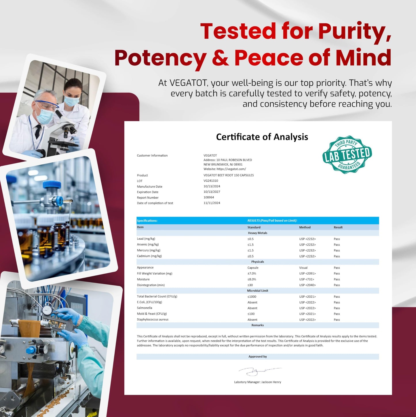 VEGATOT Beet Root *USA Made and Tested* Concentrated with Ginseng Maca Root Ashwagandha - Energy Stamina Immune Support (150 Count (Pack of 1)) - Medaid International