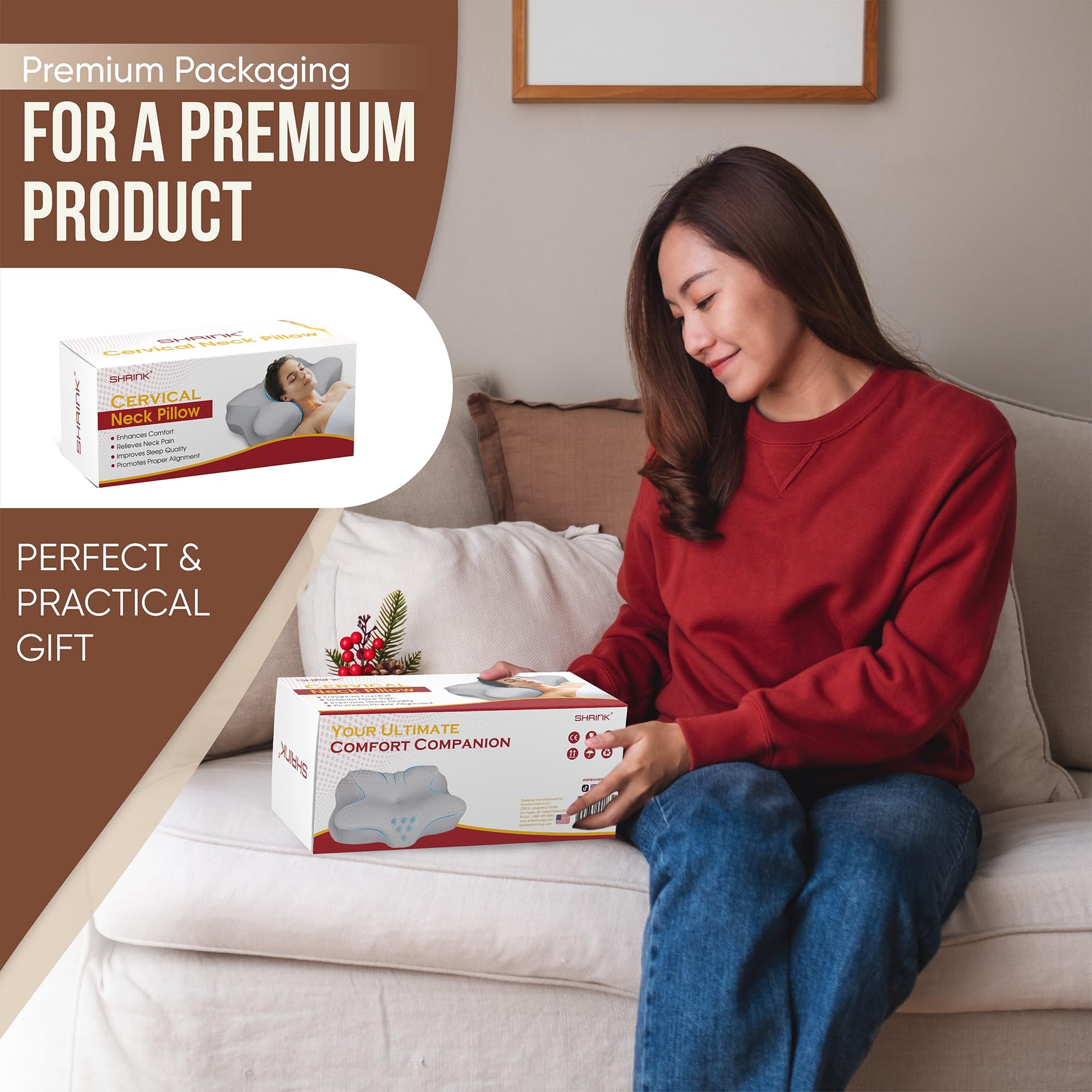 shrink Cervical Pillow for Neck Pain Relief and Shoulder - Contour Memory Foam Pillows - Orthopedic Bed Pillow - Ergonomic Neck Support for Side Back Stomach Sleepers - Medaid International