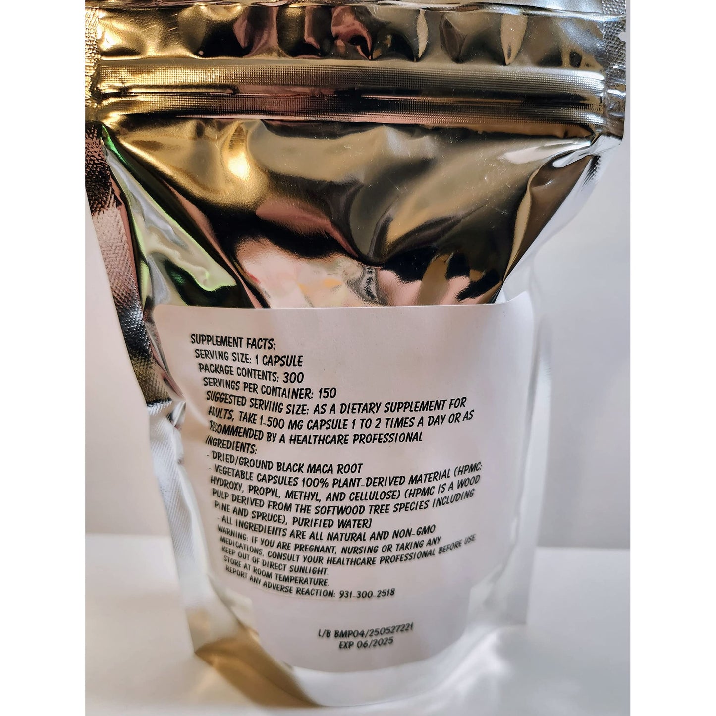 Black Maca Capsules 300 Pack - Pure Herbal Supplement - Made Fresh On Demand! - Medaid International