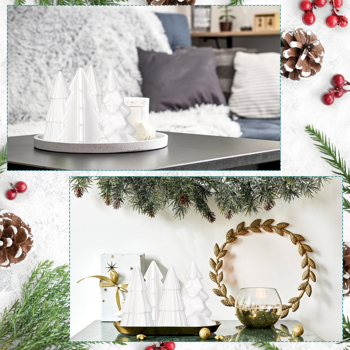 Nuenen 8 Pcs Ceramic Christmas Tree Porcelain Christmas Tree Winter Christmas Trees Mini Stoneware Trees for Mantle Vintage Table Shelf Living Room Bedroom Cabinets Office Desktop(Classic) - Medaid International