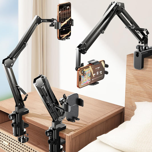 LISEN Gooseneck Phone Holder for Desk Bed [3rd Upgrade] Cell Phone Stand for Desk Bed Accessories,Gifts for Seniors Elderly Tech Lovers Mount for Recording Filming Laying Down Flexible Arm Clamp Clip - Medaid International