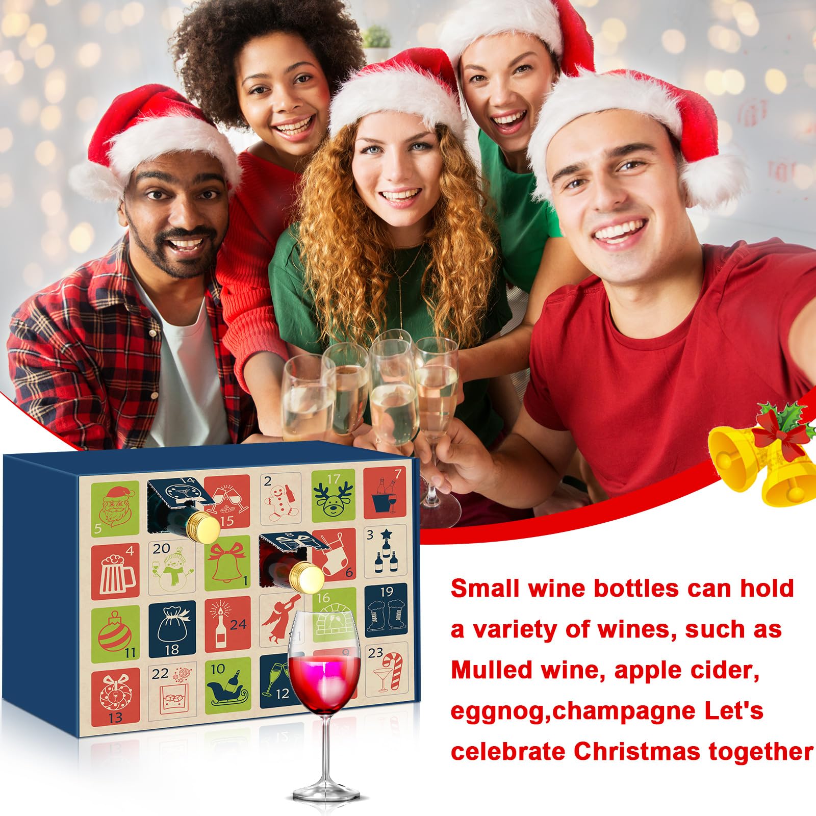 Jingmore 2025 Alcohol Advent Calendar and 24 Days Christmas Countdown with 24 Wine Bottle Beer Spirits Calendar Holiday Ornaments Gifts for Adult Woman Man Husband Dad Xmas Party Decor (Non Alcoholic) - Medaid International