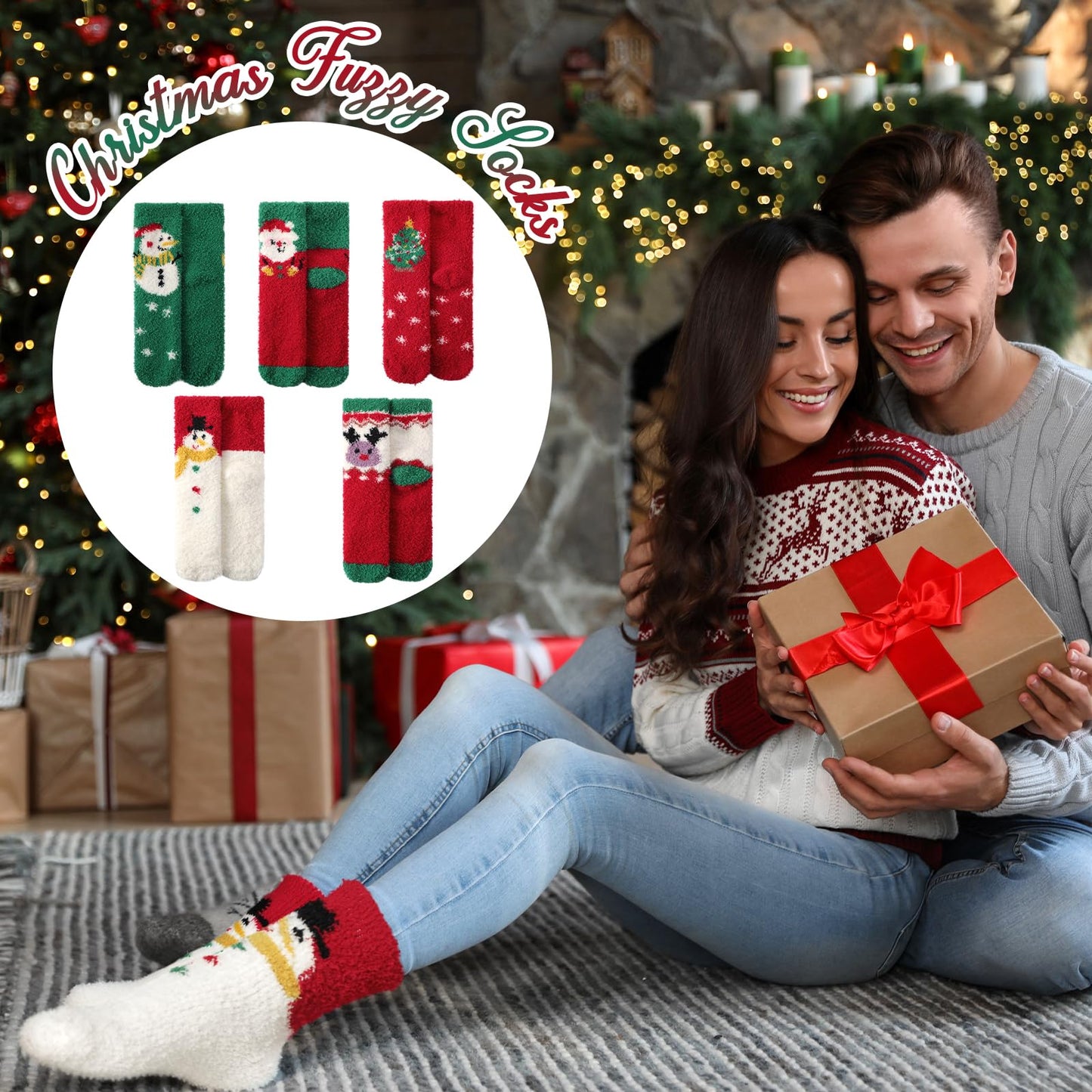 Tavaleu Fuzzy Socks for Women, Cozy Socks Women Warm Fluffy Winter Slipper Christmas Sock for Womens Home Sleeping Sock, 5 Pack Xmas A - Medaid International